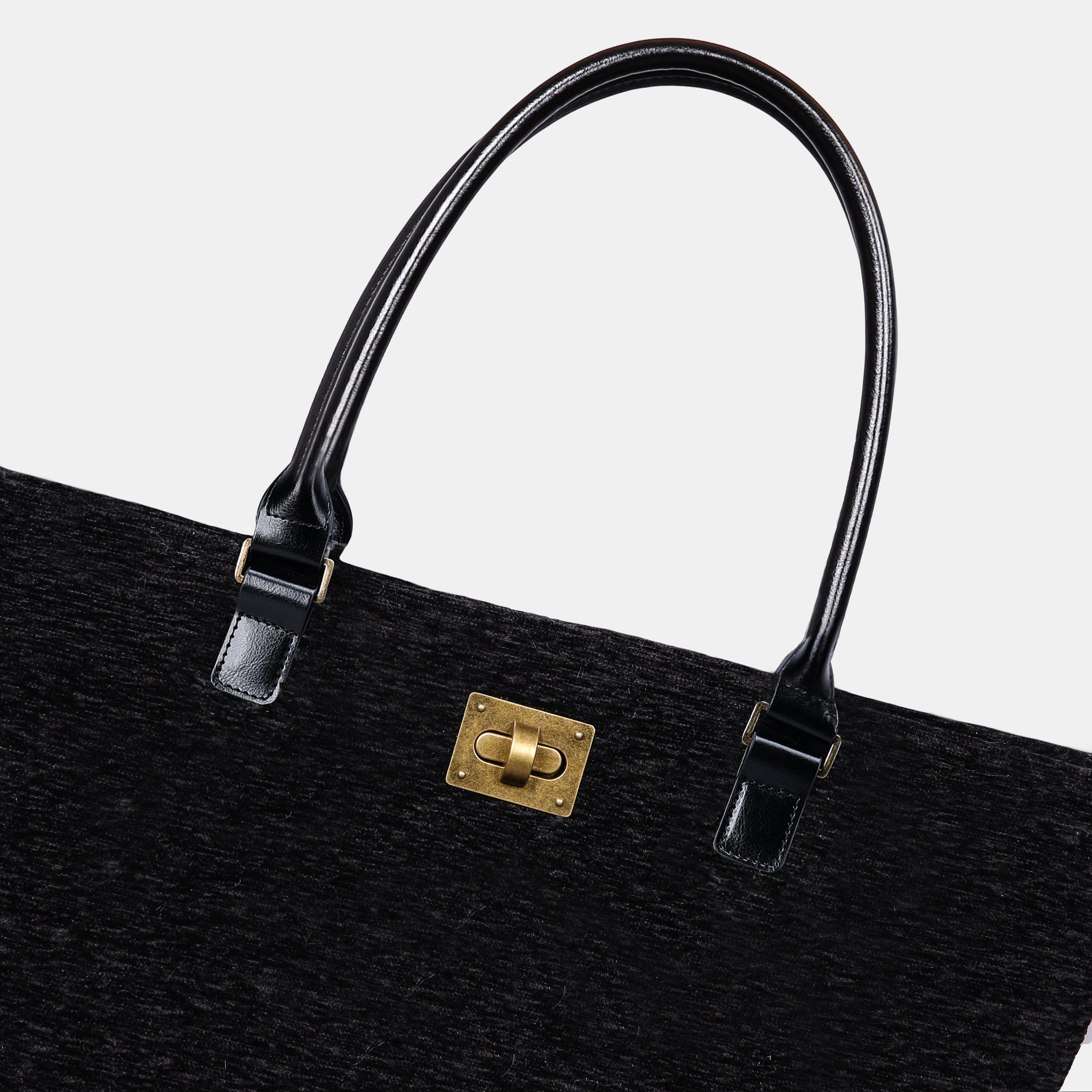 Solid Black Carpetbag Tote Shopper Carpetbag of America detail
