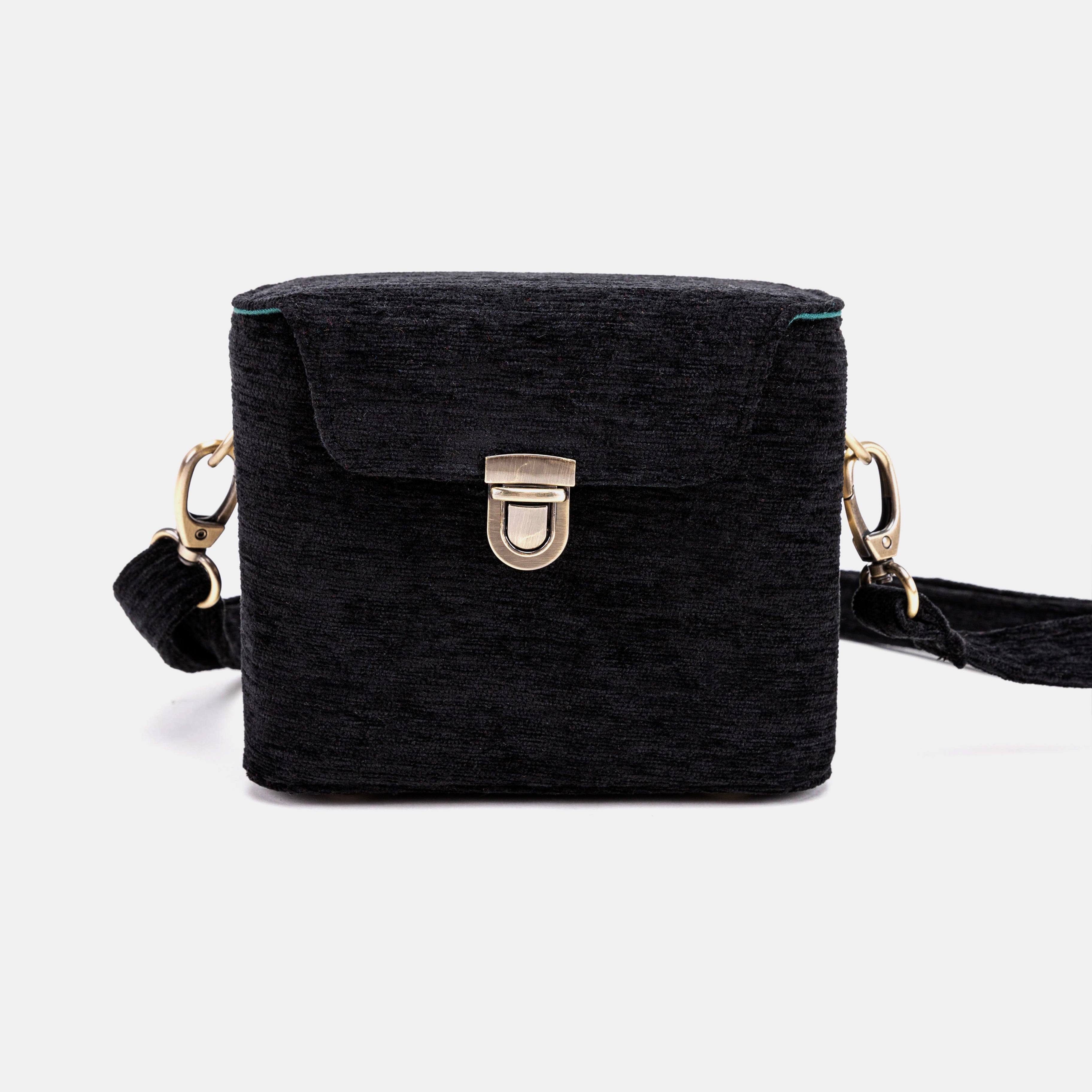 Solid Black Emma Small Train Case Crossbody of America main