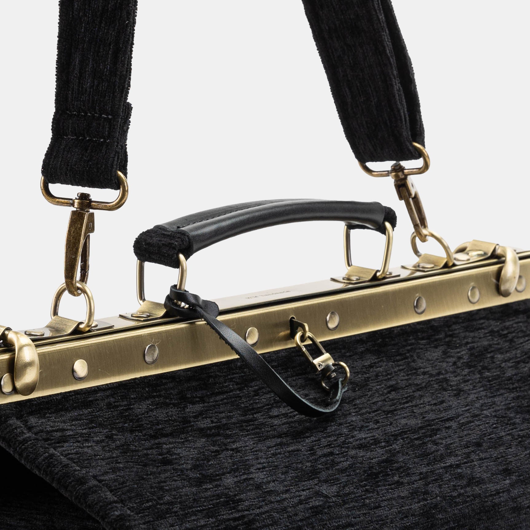 Solid Black Genevieve Carpet Gladstone Bag of America handle
