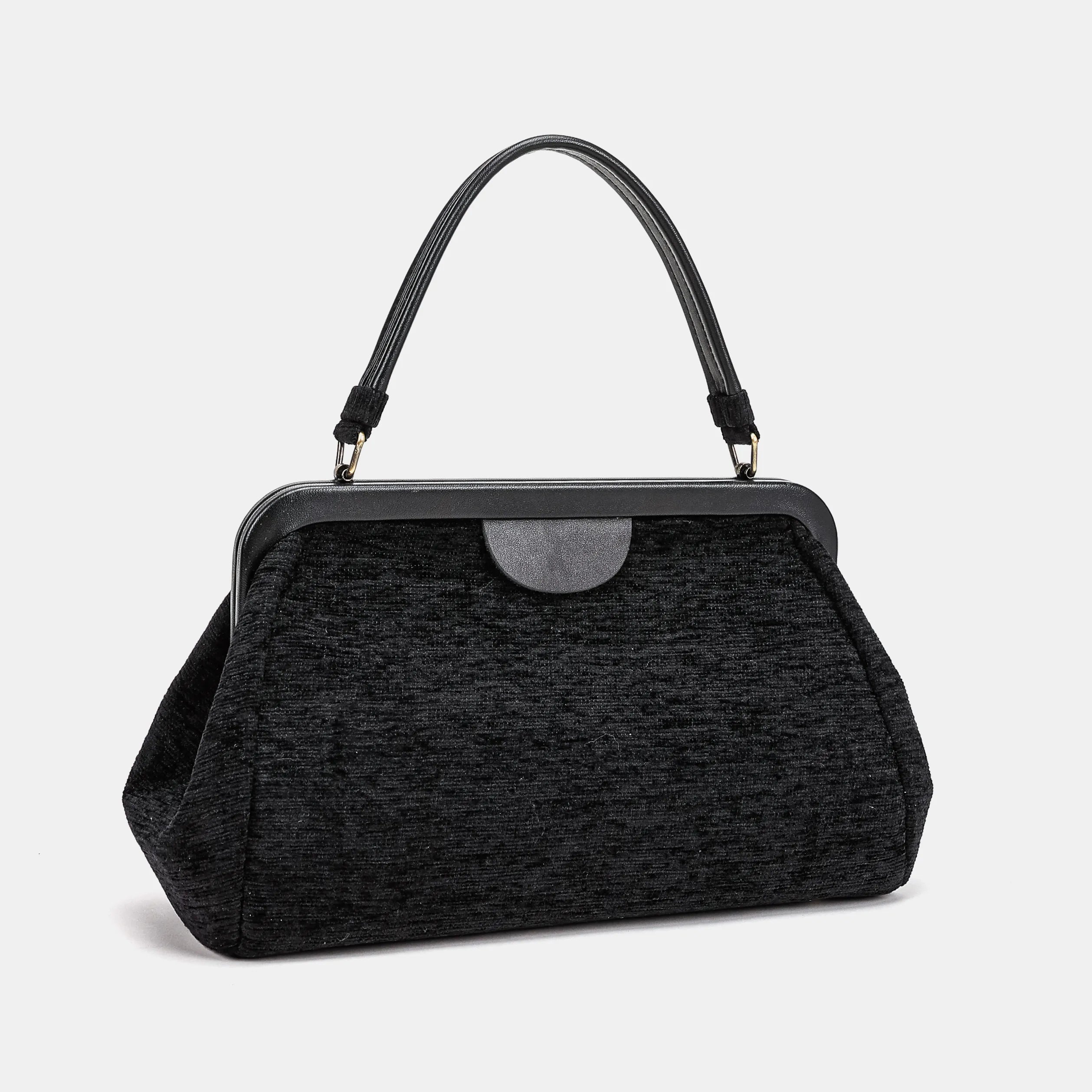 Solid Black Handle Purse Carpetbag of America front