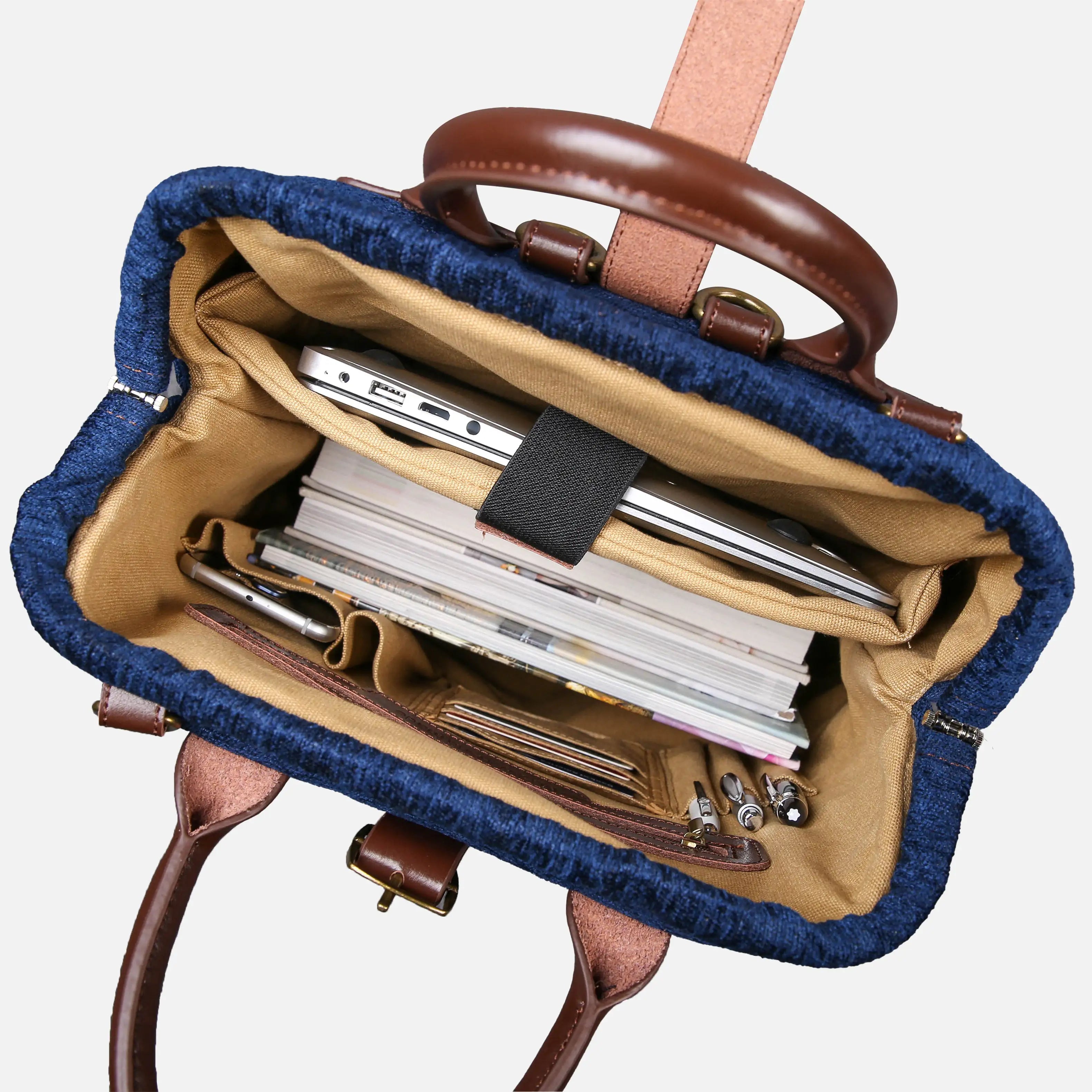 Solid Blue Carpet Laptop Backpack Carpetbag of America in use