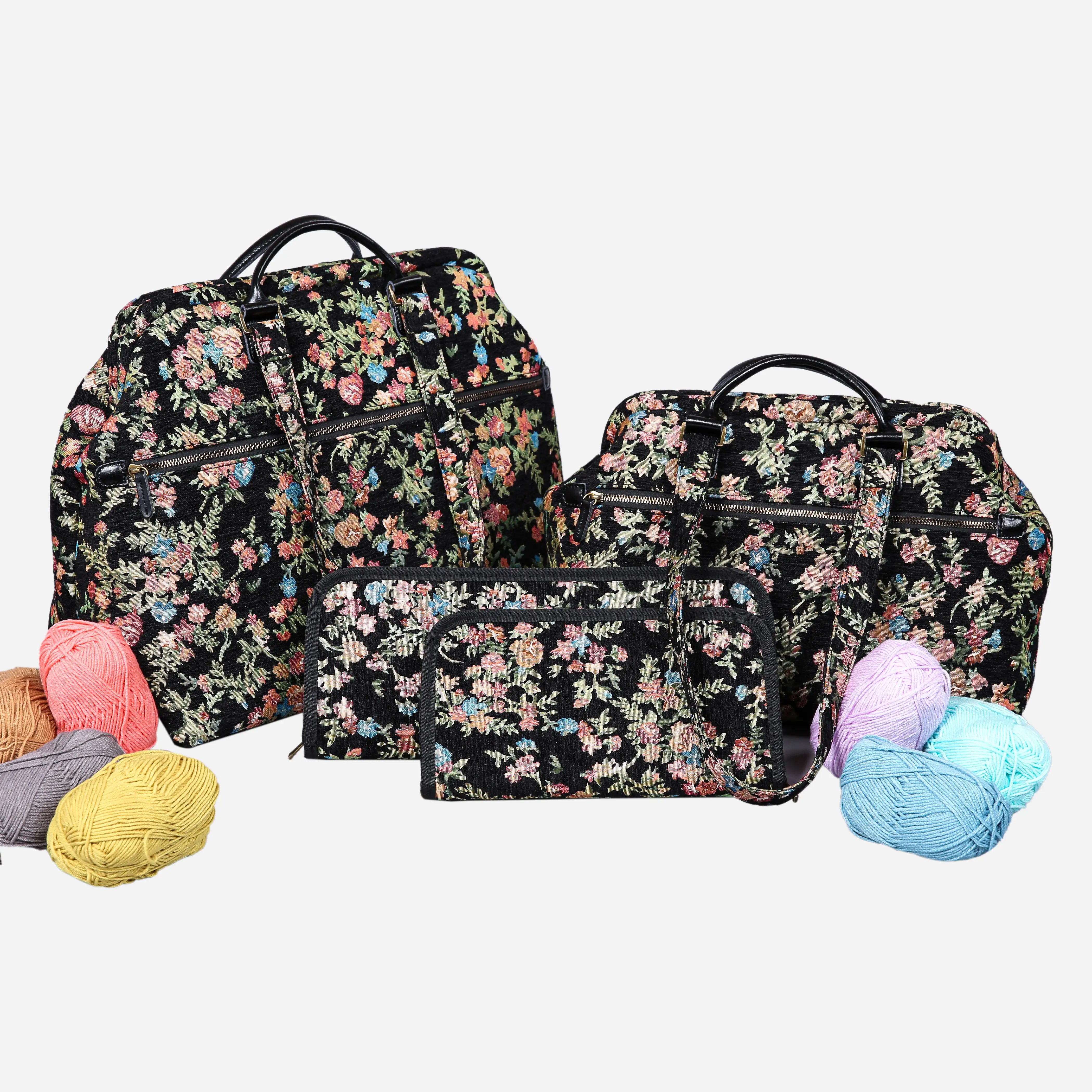 Spring Valley Black Knitting Project Bag of America-set