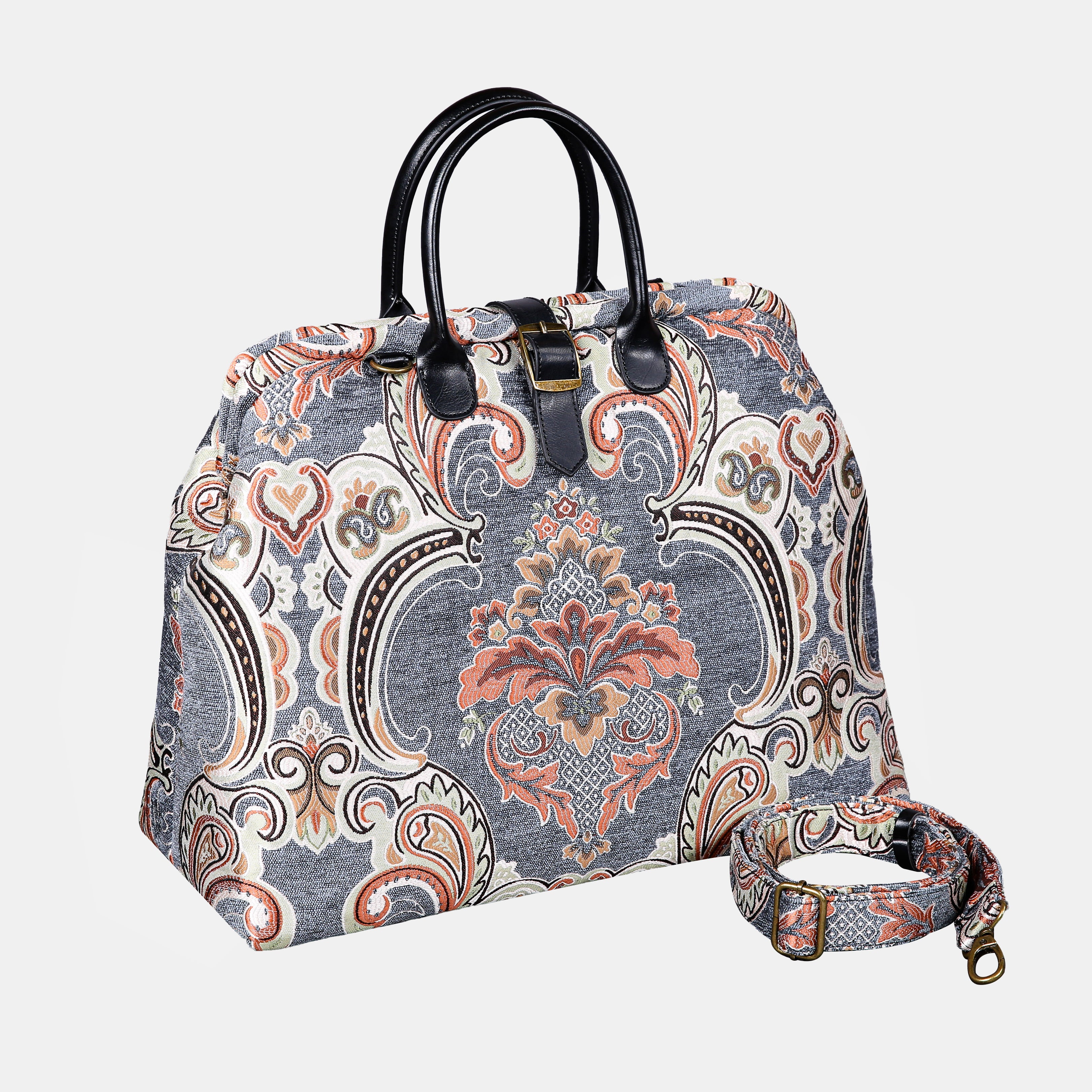 Ornate Classic Grey Mary Poppins Weekender carpet bag MCW Handmade-1