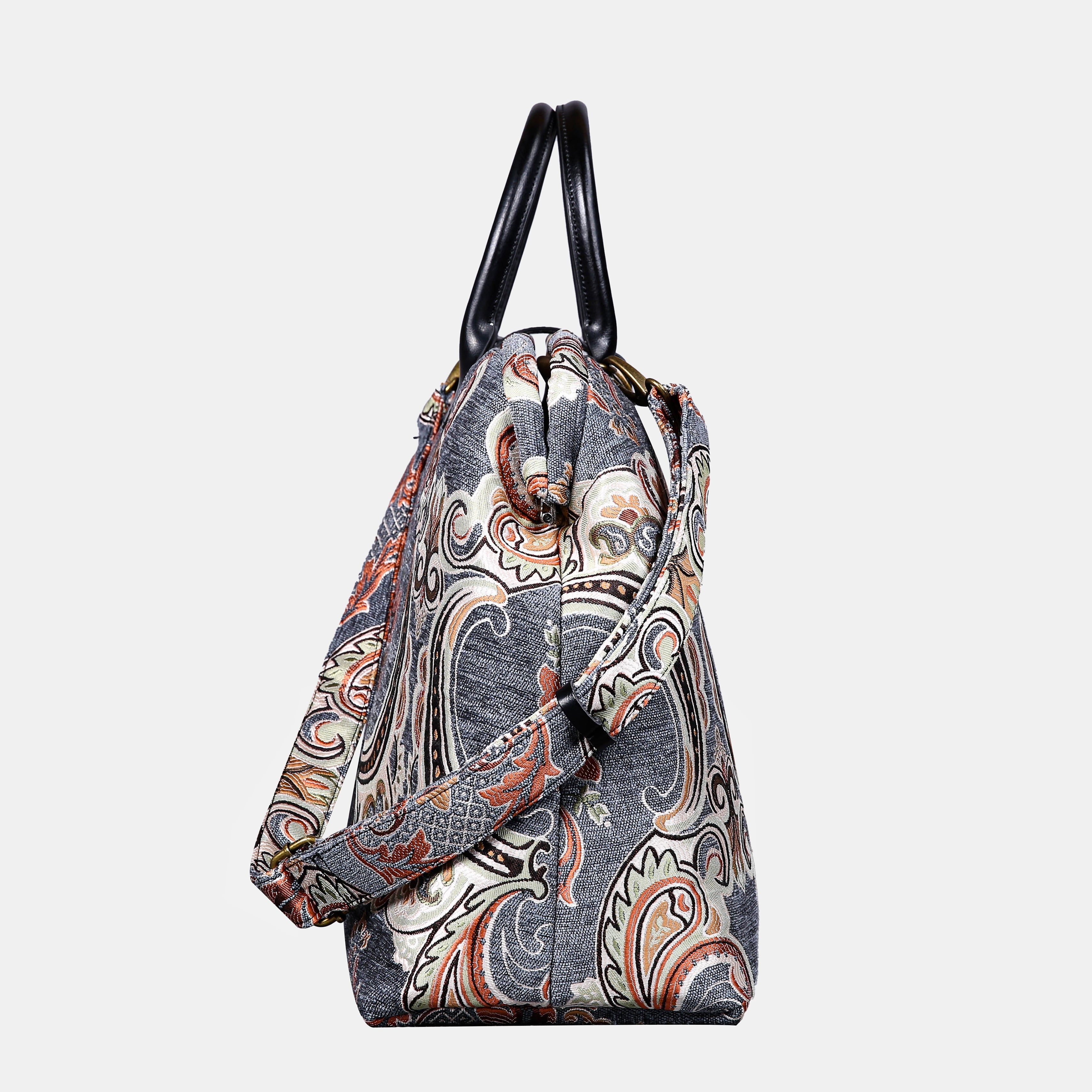 Ornate Classic Grey Mary Poppins Weekender carpet bag MCW Handmade side