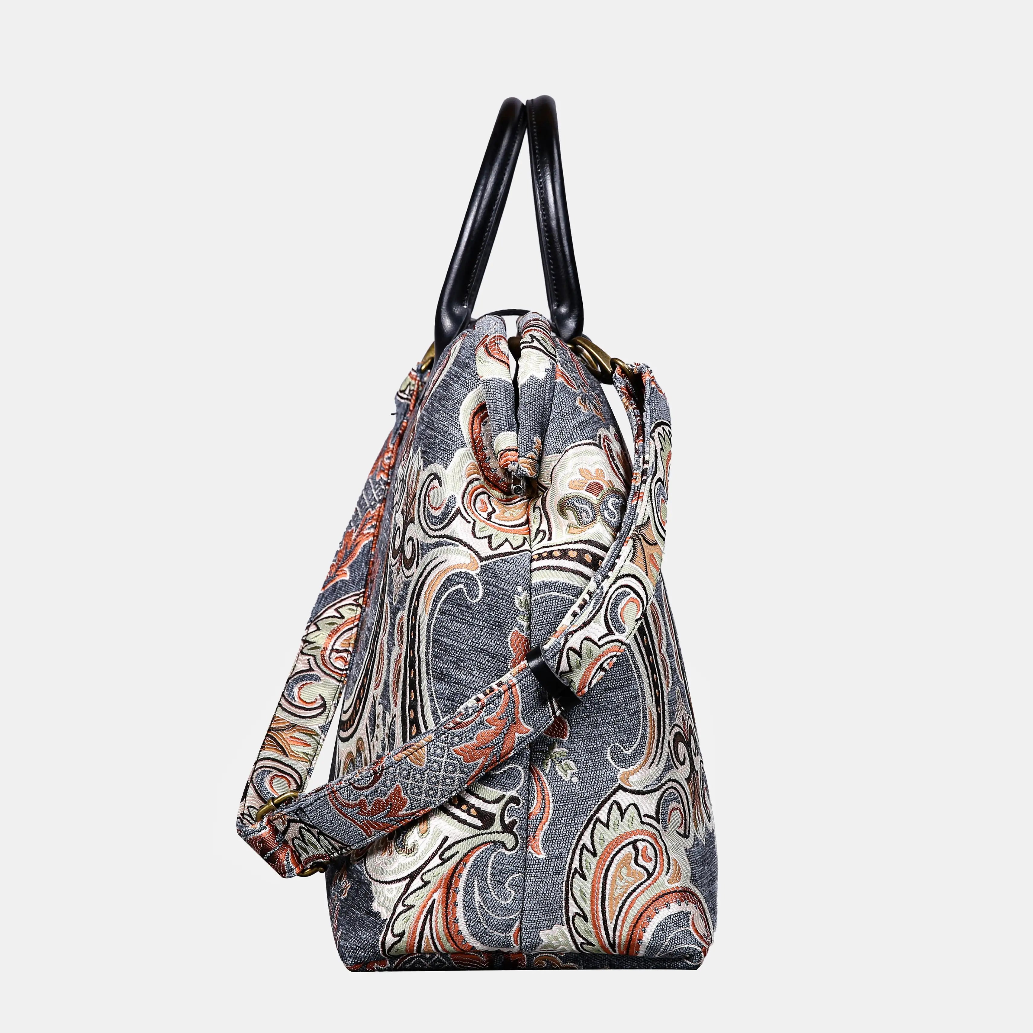 Ornate Classic Grey Mary Poppins Weekender carpet bag MCW Handmade side