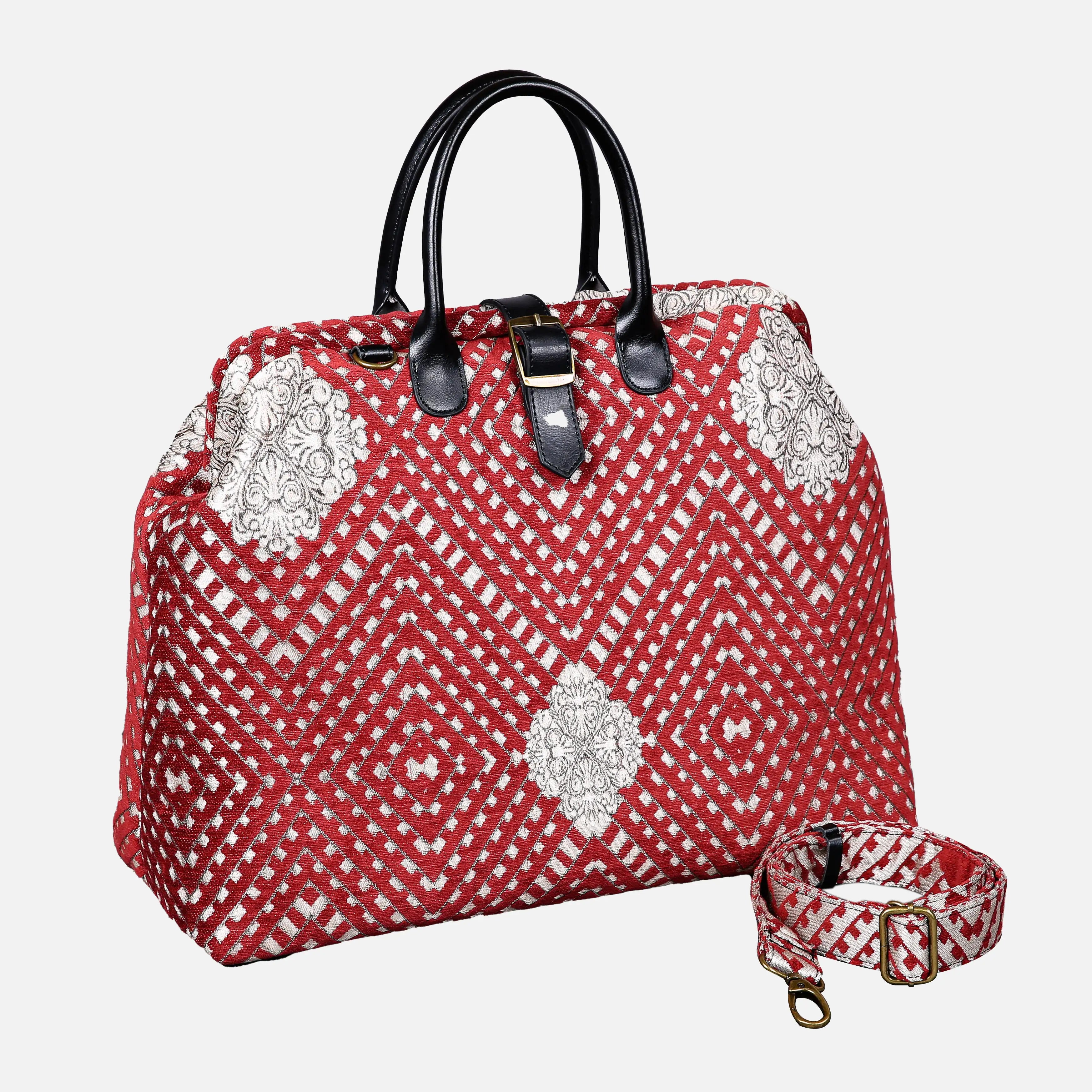 Diamond Red Mary Poppins Weekender carpet bag MCW Handmade with shoulder strap