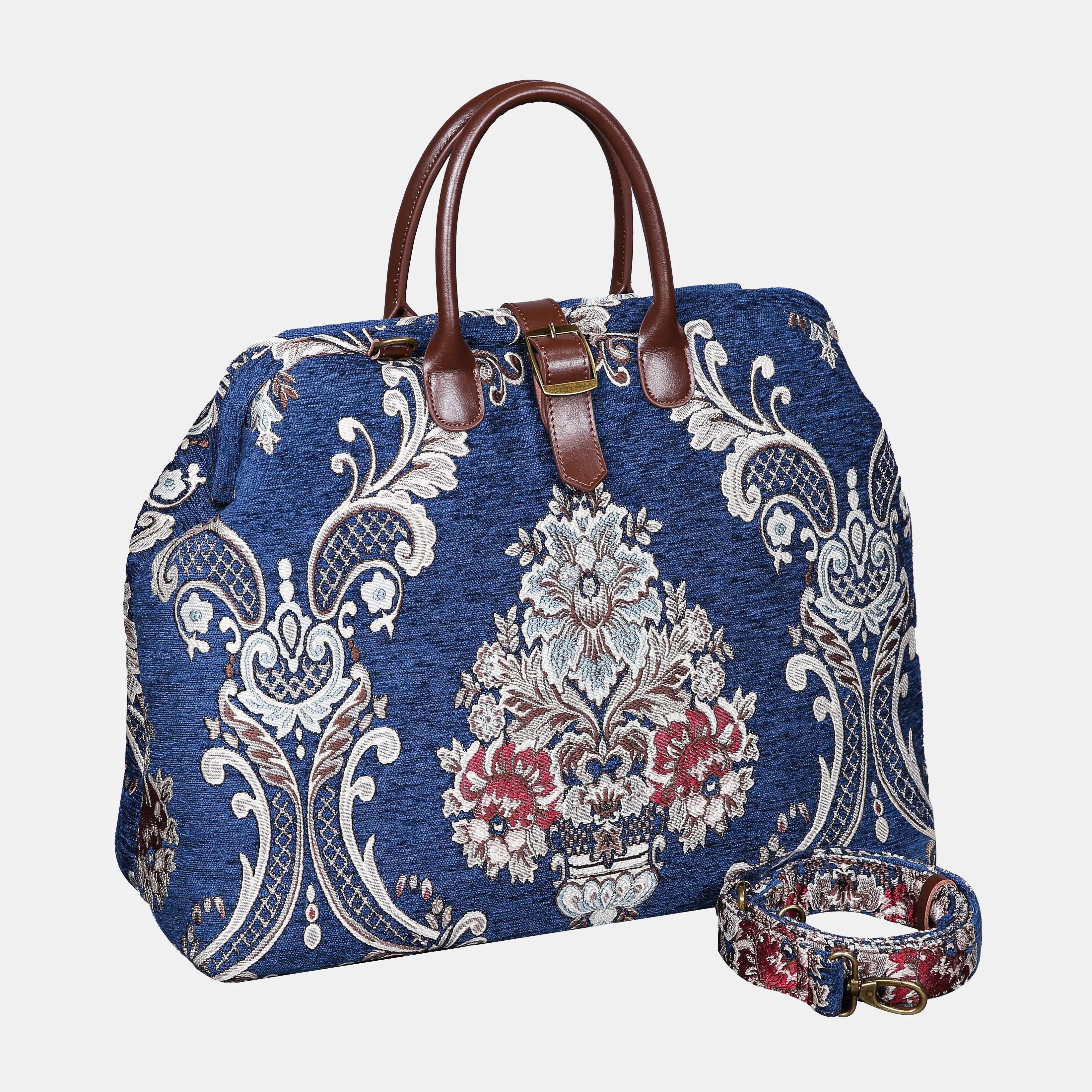 Griccia Blue Mary Poppins Weekender carpet bag MCW Handmade with shoulder strap