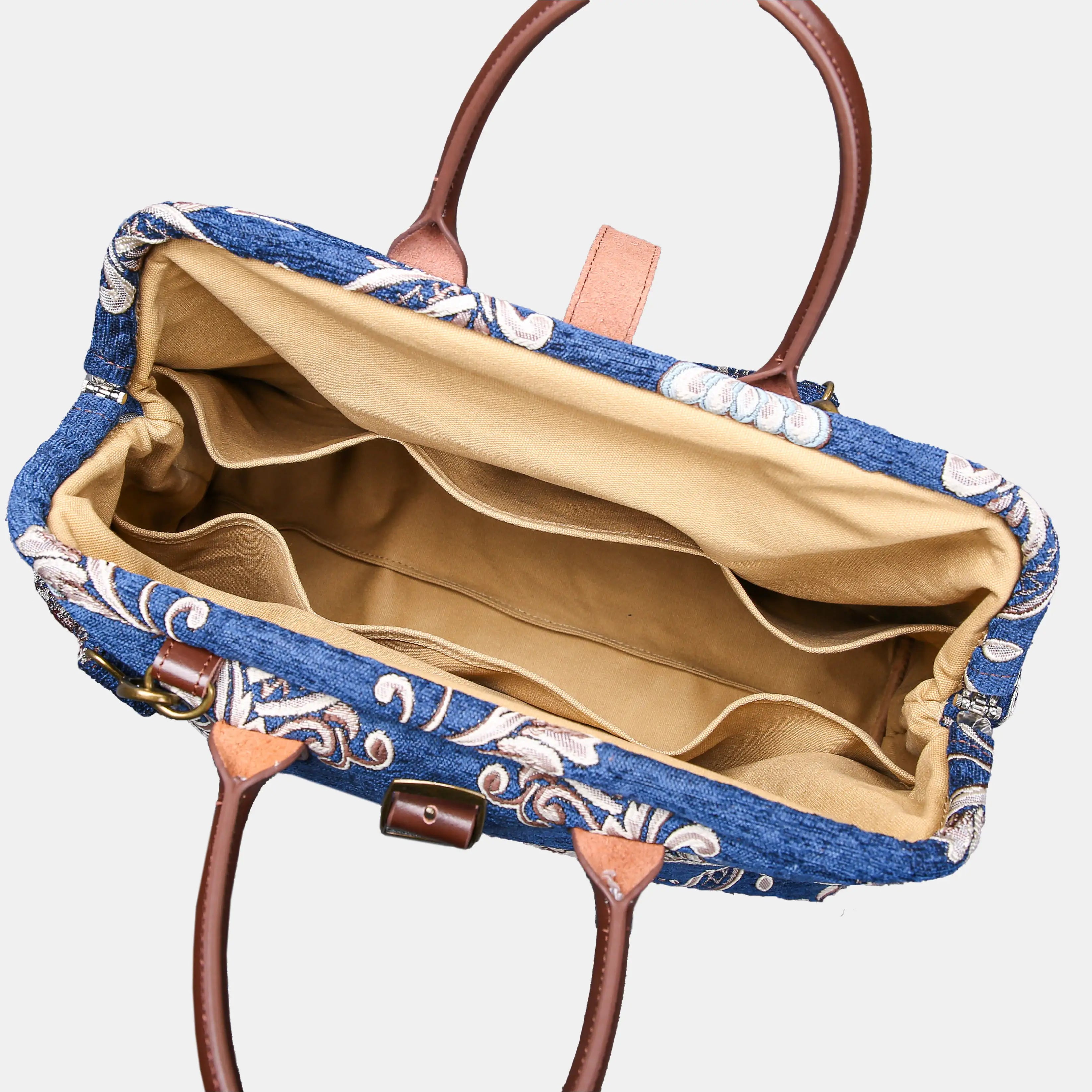 Griccia Blue Mary Poppins Weekender carpet bag MCW Handmade open