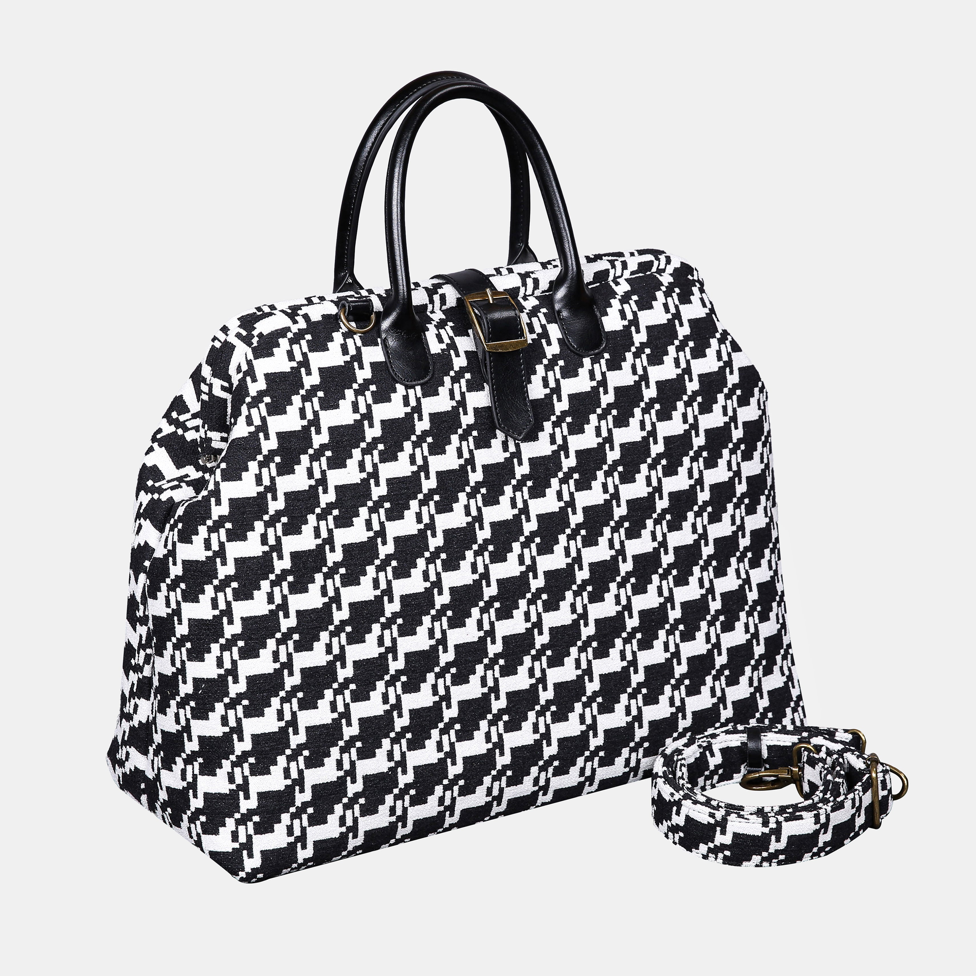 Houndstooth Black Mary Poppins Weekender carpet bag MCW Handmade-1
