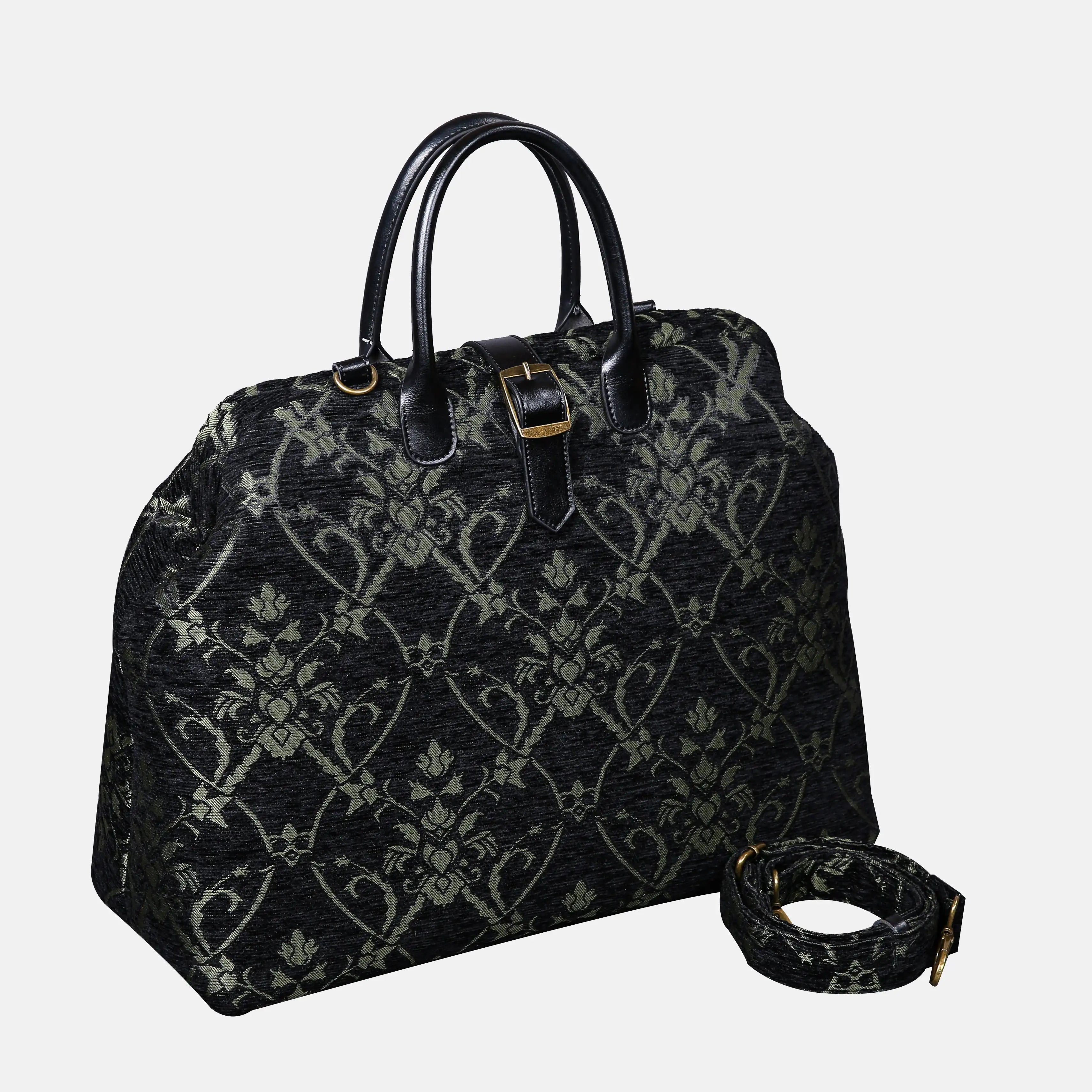 Carnaby Black Dark Green Mary Poppins Weekender Carpetbag of America with shoulder strap