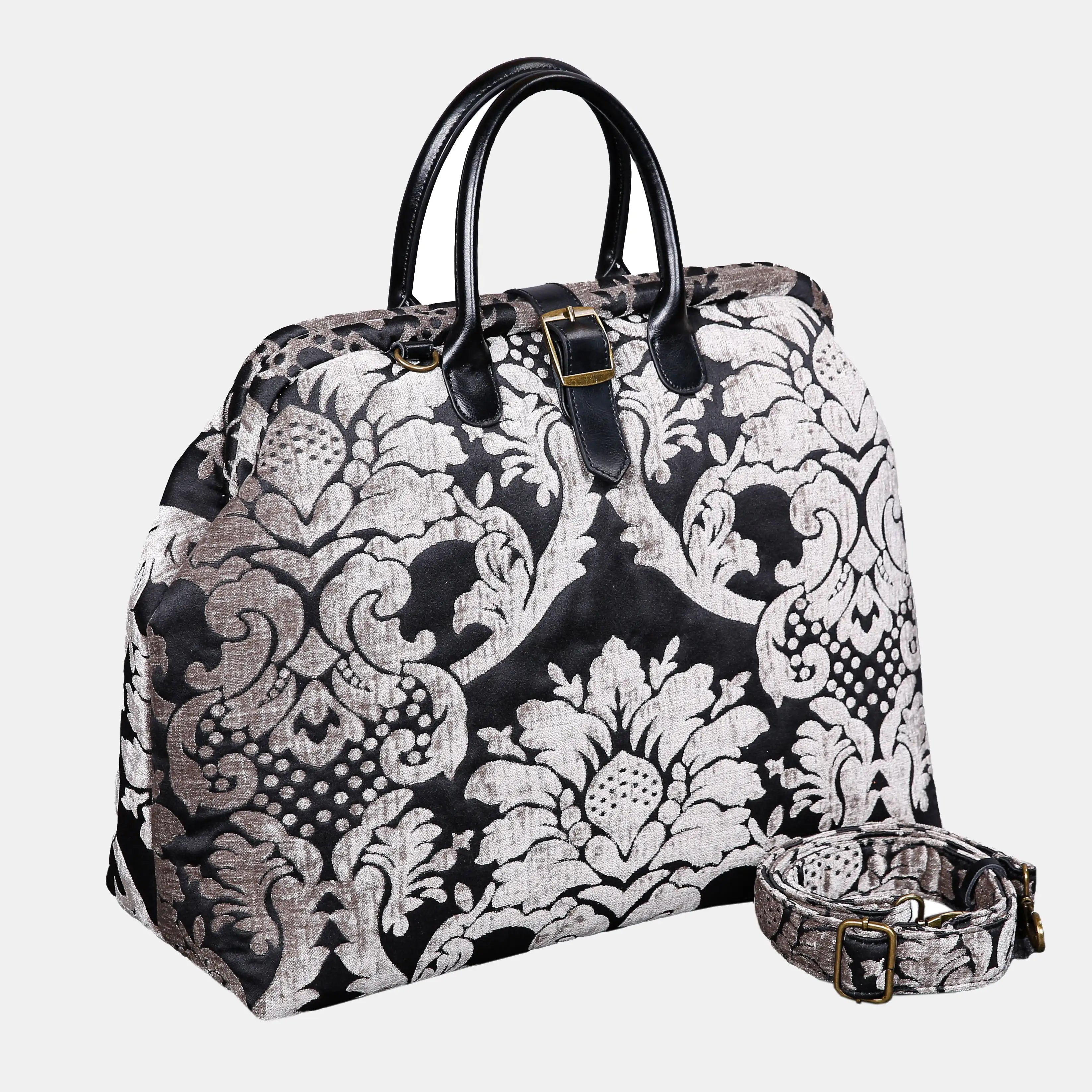 Luxury Damask Ivory Mary Poppins Weekender Carpetbag of America with shoulder strap
