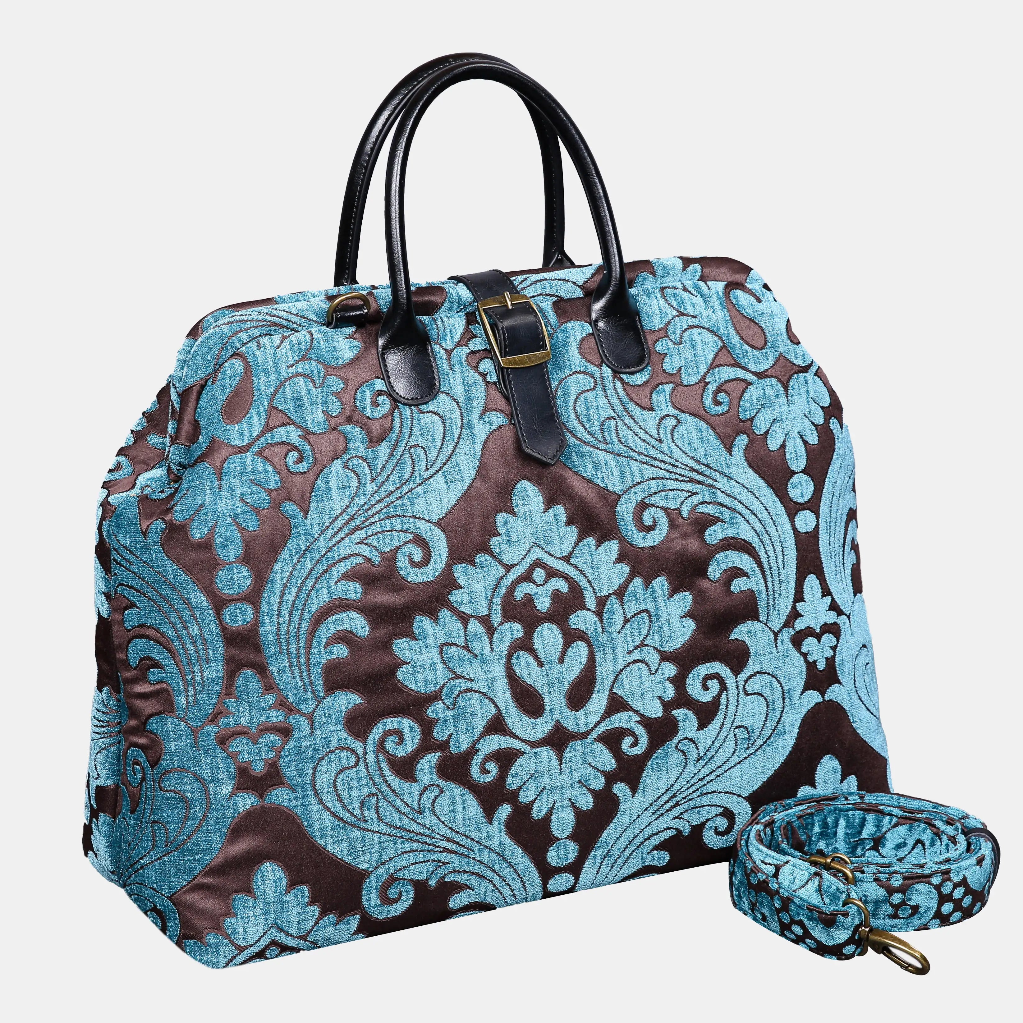 Queen Azure Blue Mary Poppins Weekender Carpetbag of America with shoulder strap