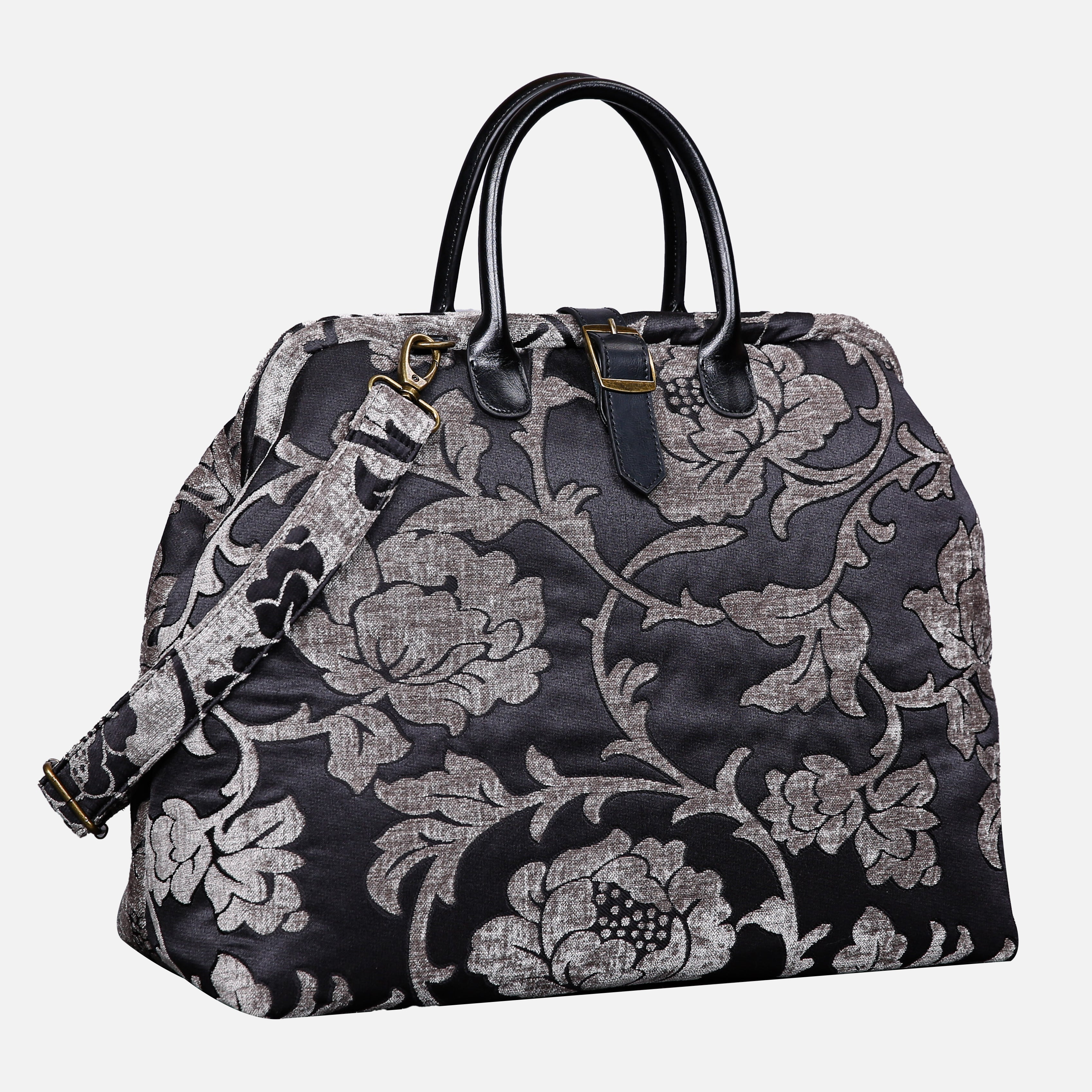 Floral Brocade Grey Mary Poppins Weekender carpet bag MCW Handmade-1