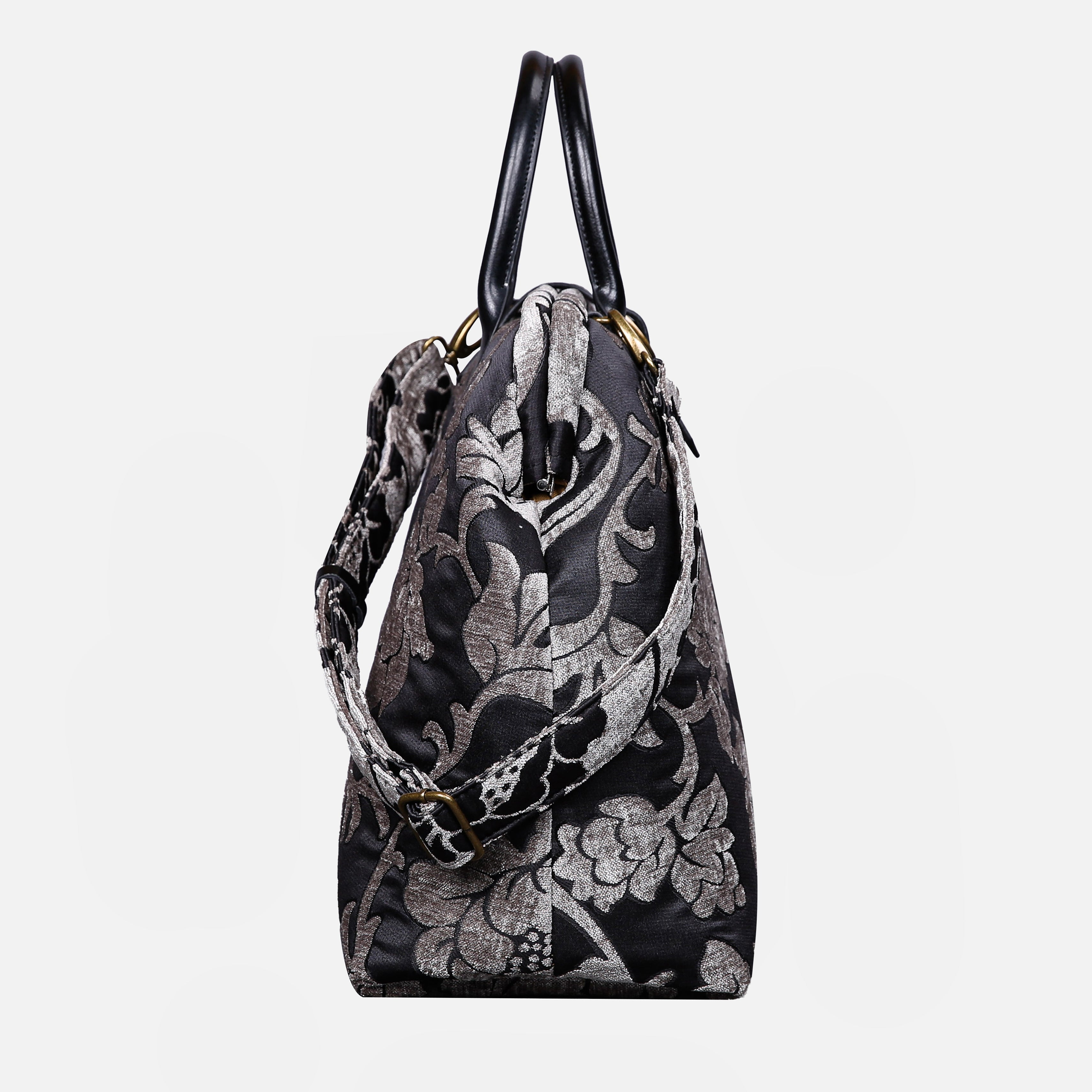 Floral Brocade Grey Mary Poppins Weekender carpet bag MCW Handmade-3