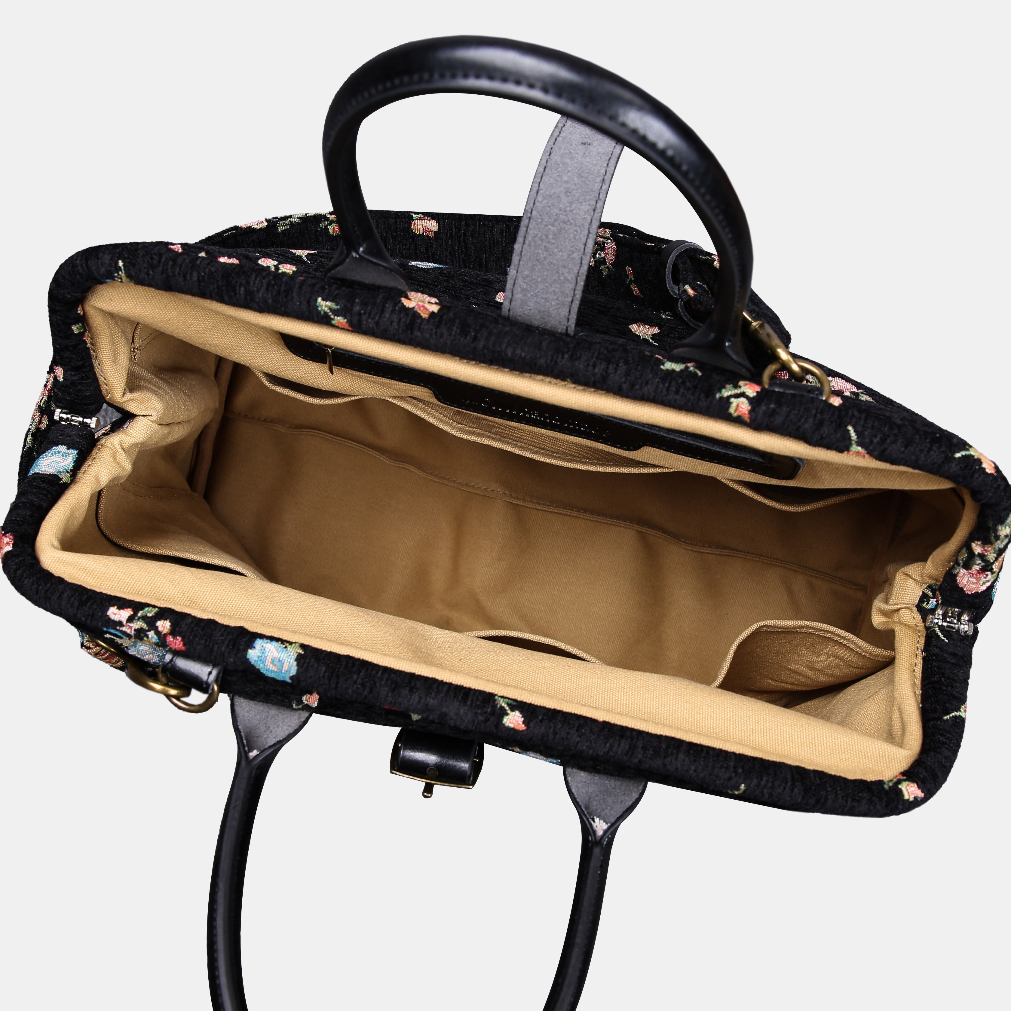 Bouquets Black Mary Poppins Weekender carpet bag MCW Handmade-5