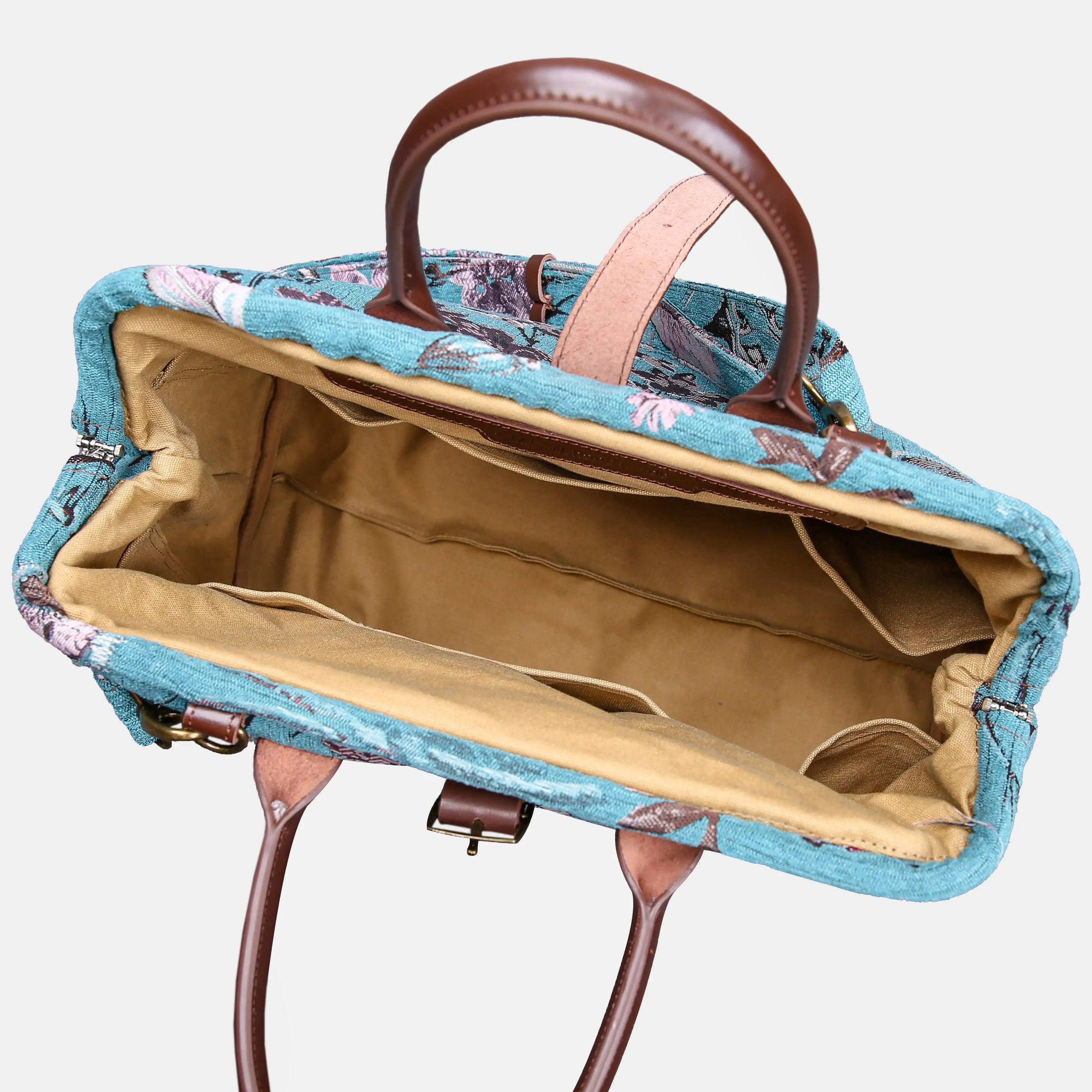 Jasmine Teal Mary Poppins Weekender Carpetbag of America open