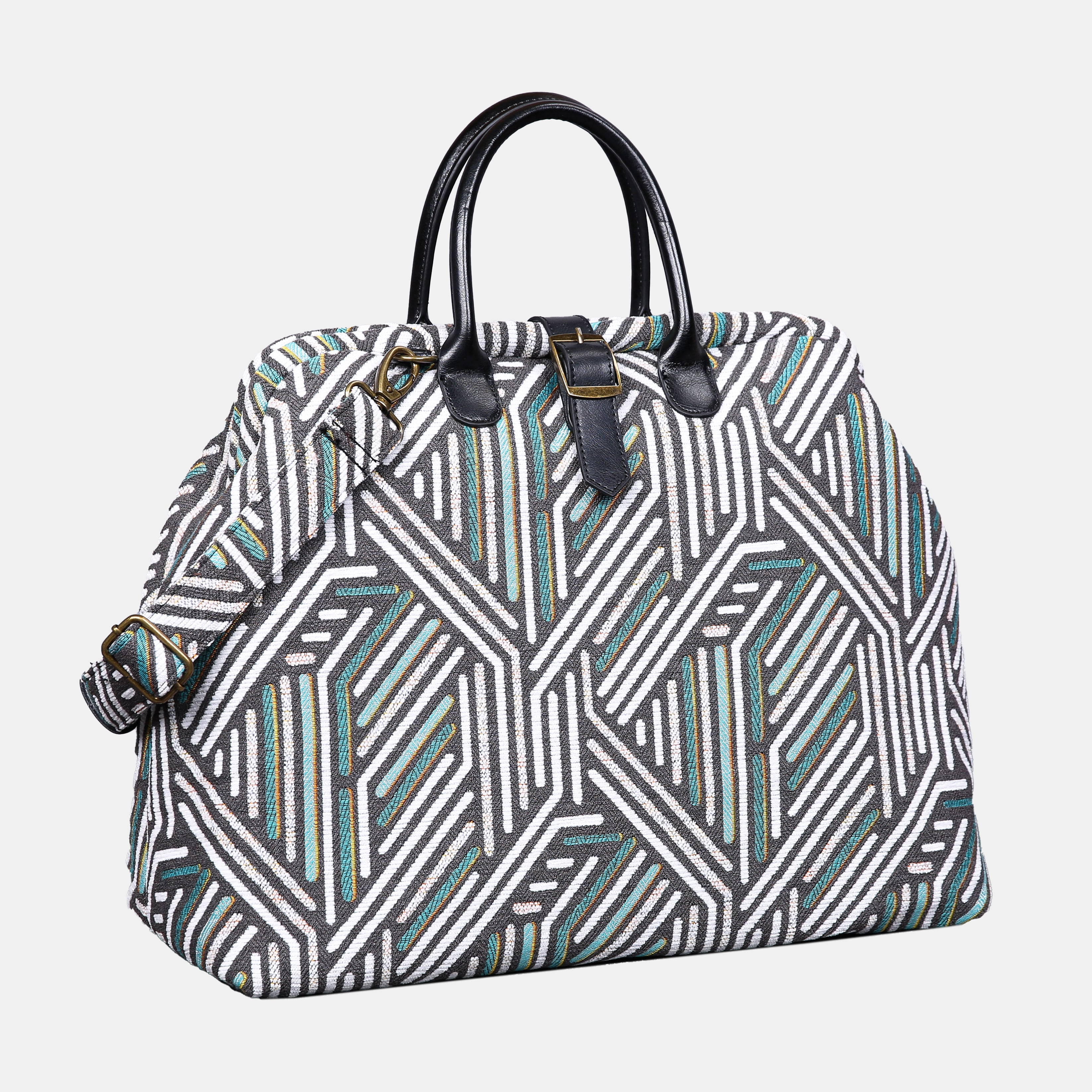 Geometric Green Mary Poppins Weekender carpet bag MCW Handmade-1