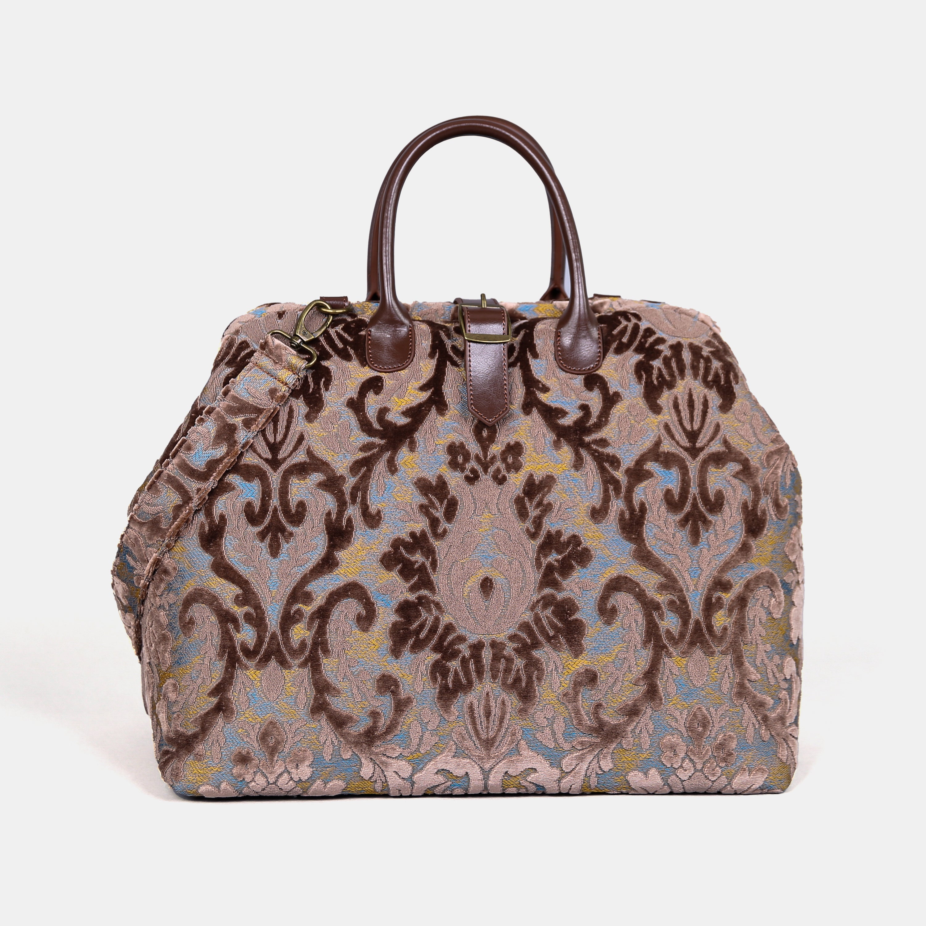 Burnout Velvet Camel Mary Poppins Weekender carpet bag MCW Handmade