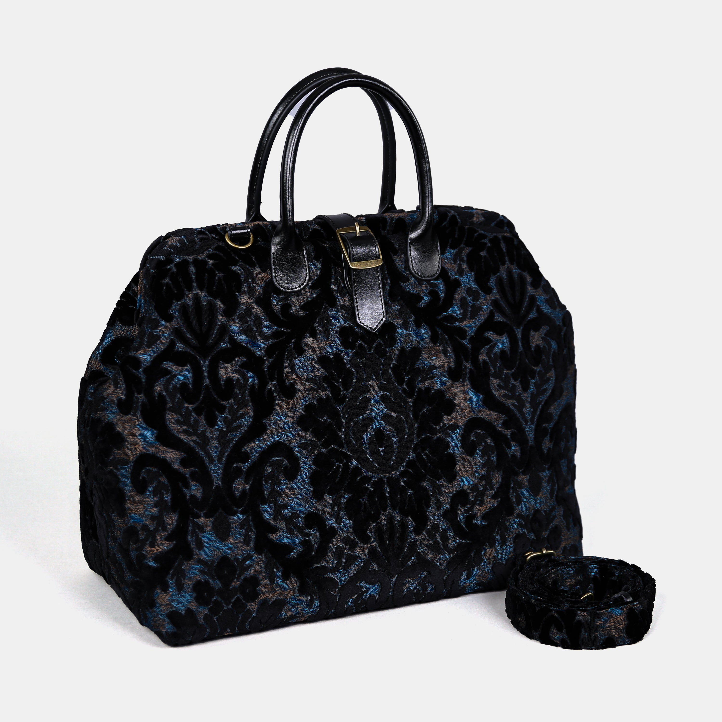 Burnout Velvet Black Mary Poppins Weekender carpet bag MCW Handmade-1