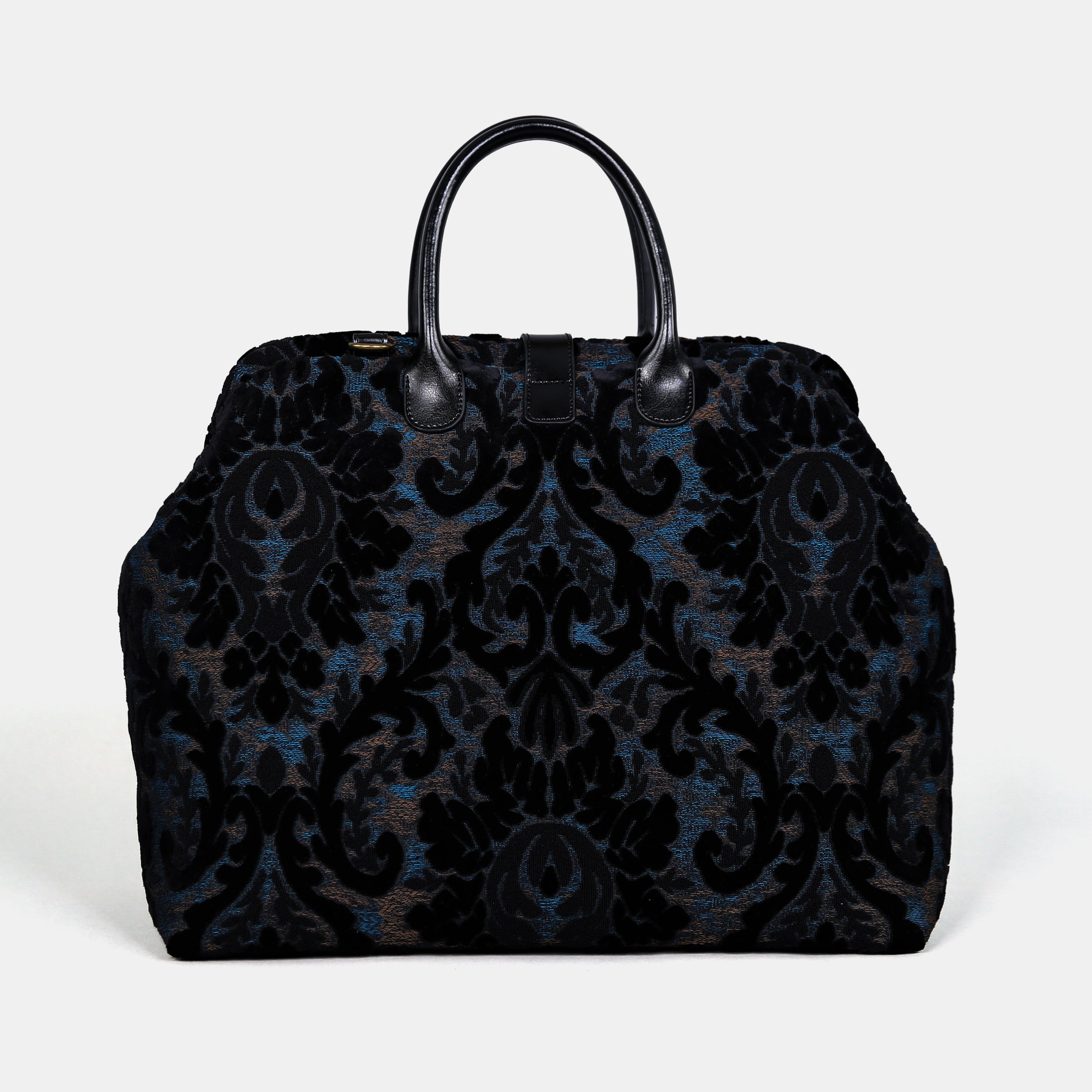 Burnout Velvet Black Mary Poppins Weekender carpet bag MCW Handmade-3