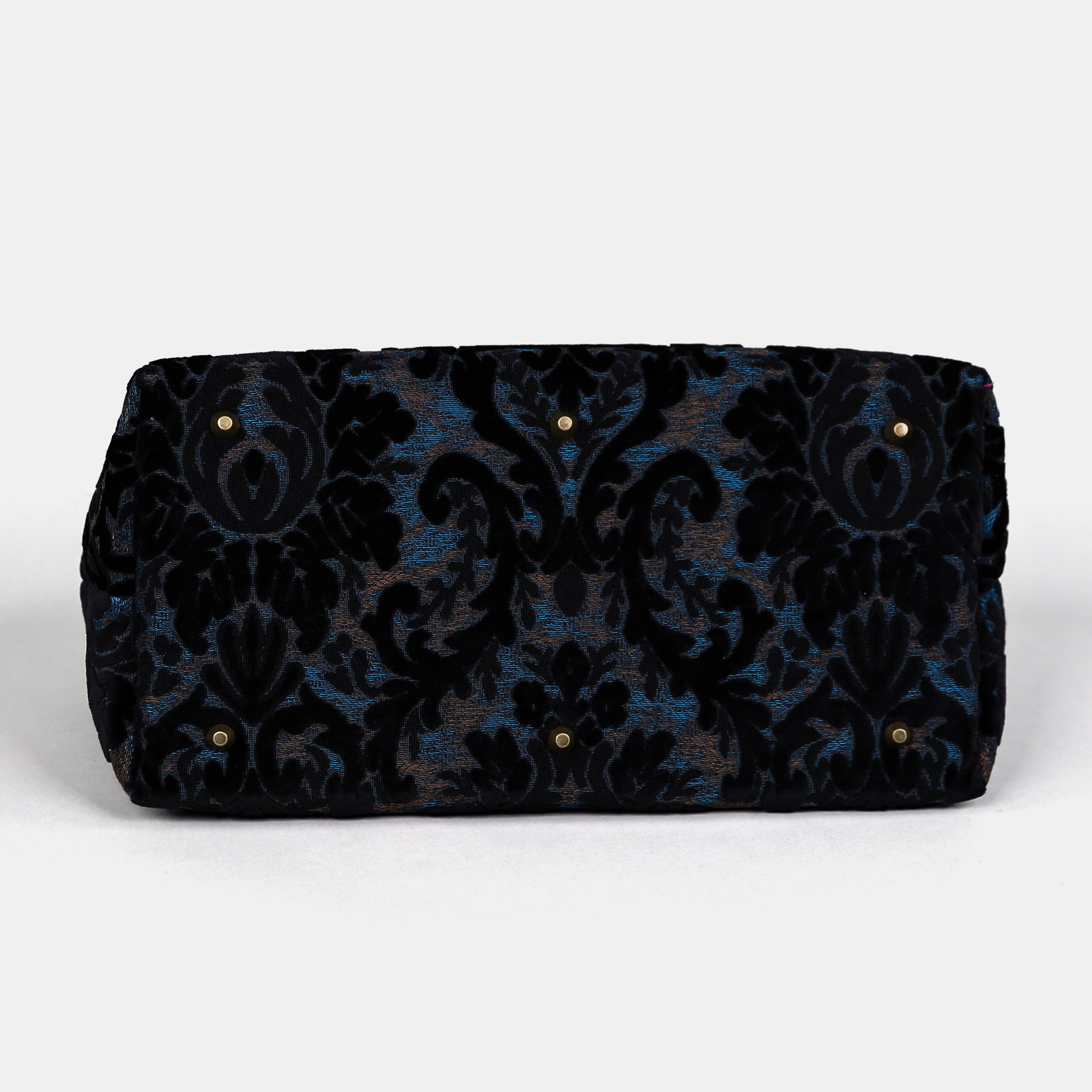 Burnout Velvet Black Mary Poppins Weekender carpet bag MCW Handmade-4