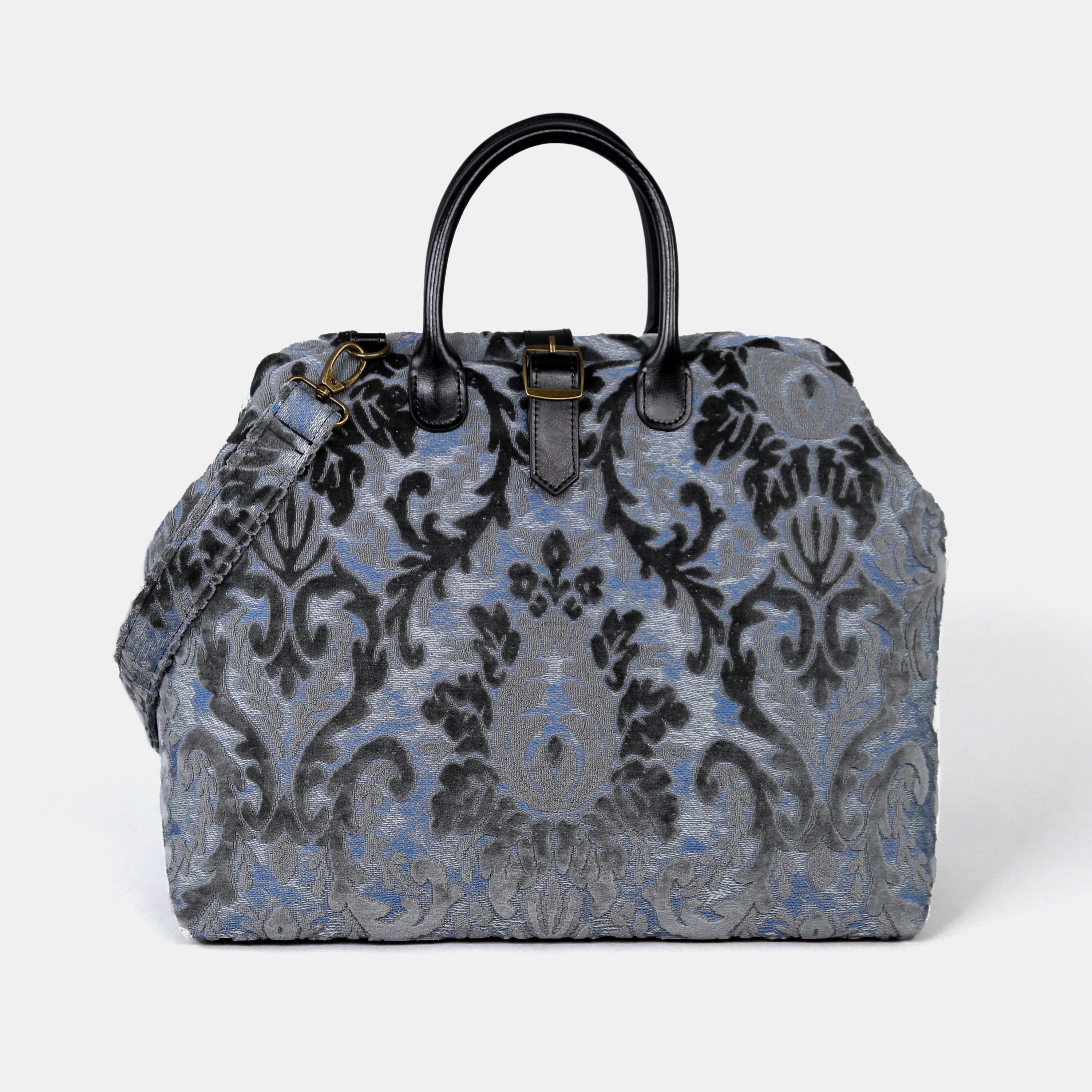 Burnout Velvet Steel Blue Mary Poppins Weekender carpet bag MCW Handmade