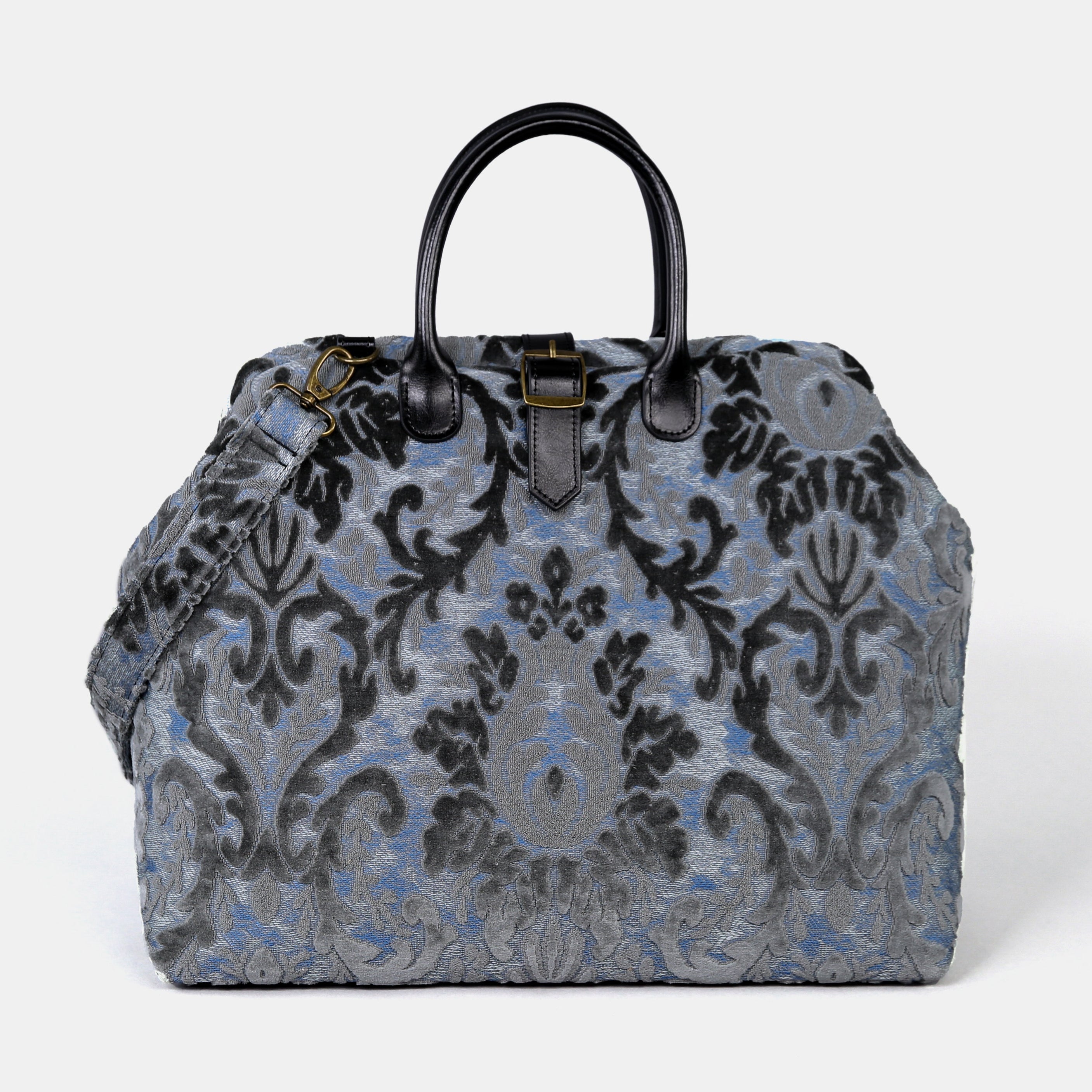 Burnout Velvet Steel Blue Mary Poppins Weekender carpet bag MCW Handmade