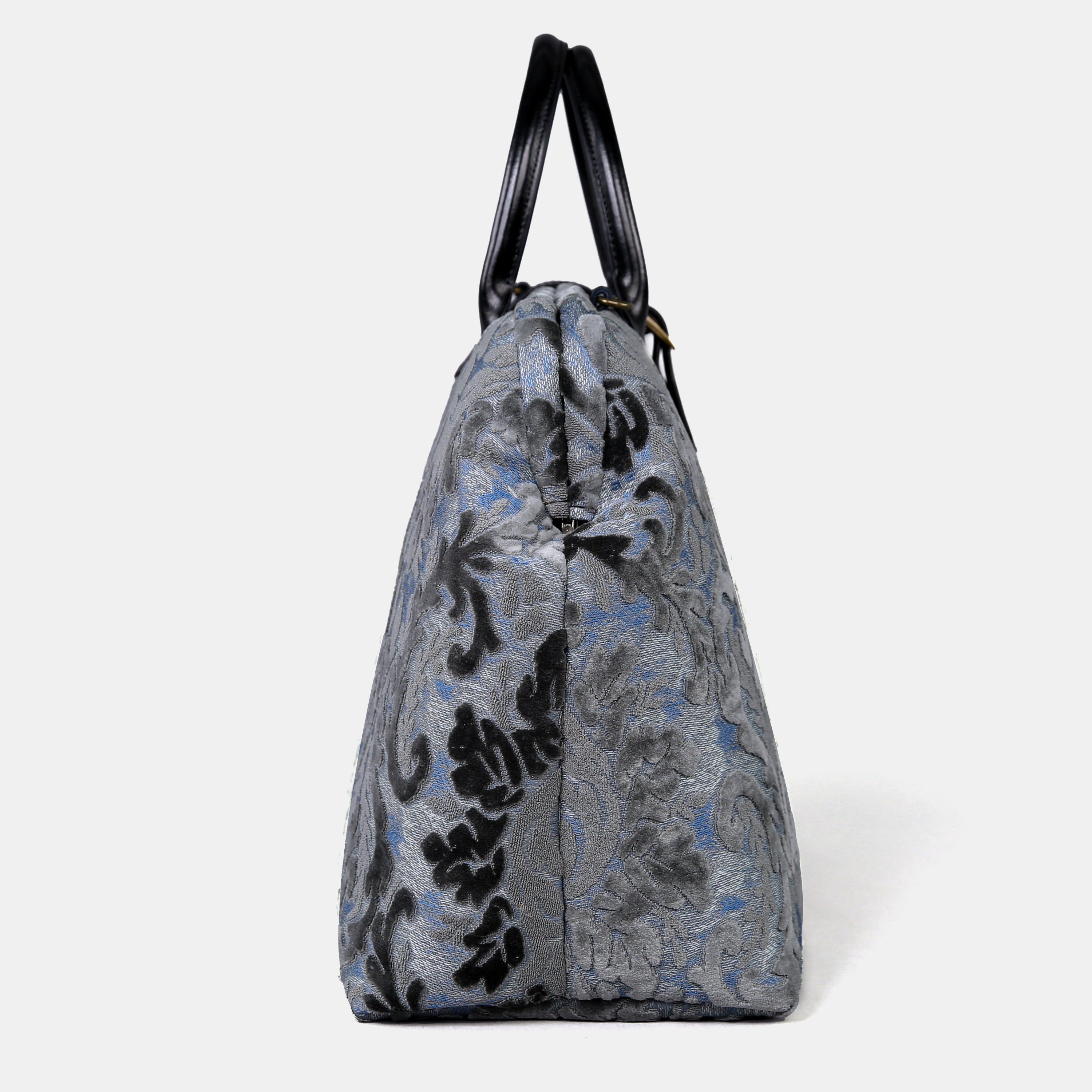 Burnout Velvet Steel Blue Mary Poppins Weekender carpet bag MCW Handmade-2