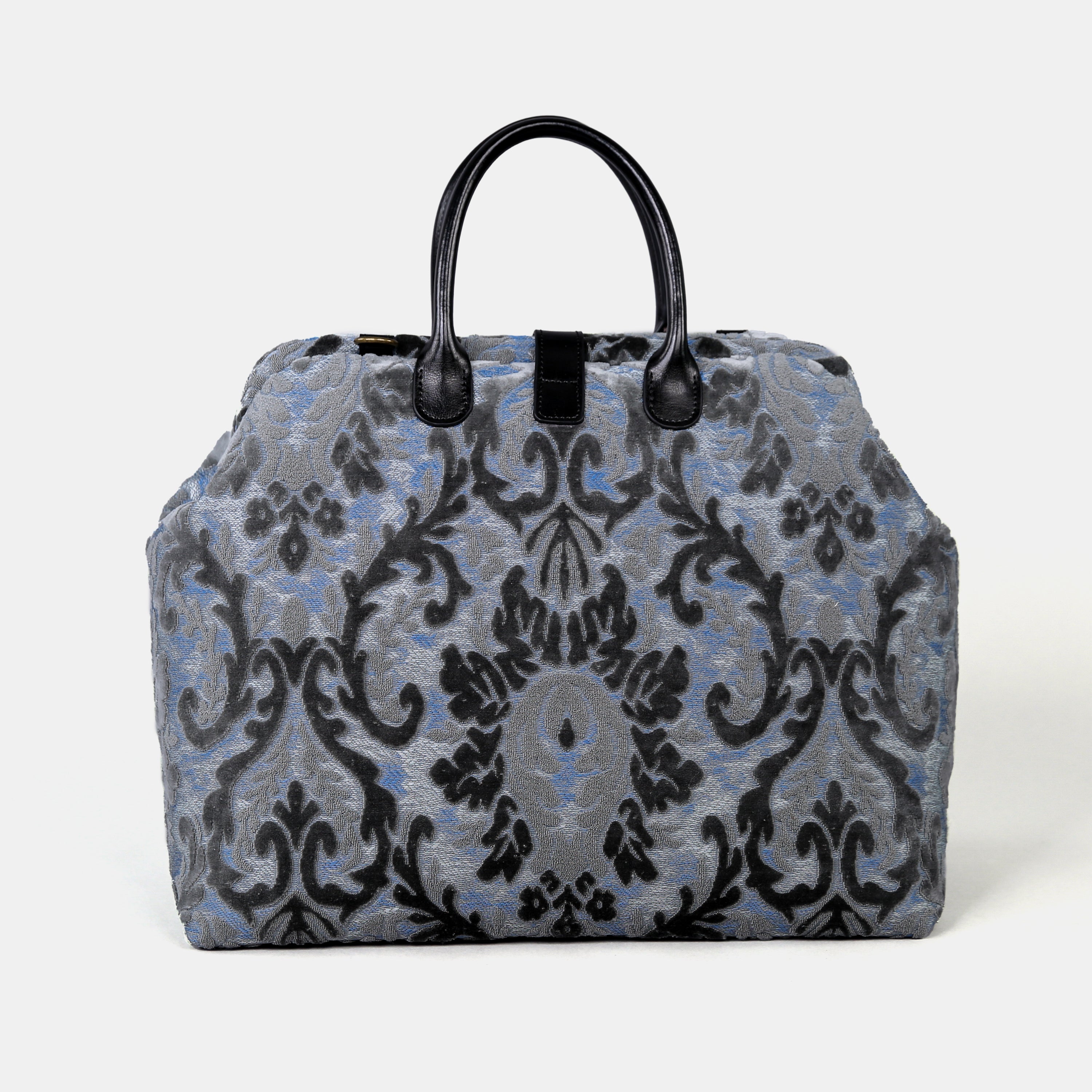 Burnout Velvet Steel Blue Mary Poppins Weekender carpet bag MCW Handmade-3