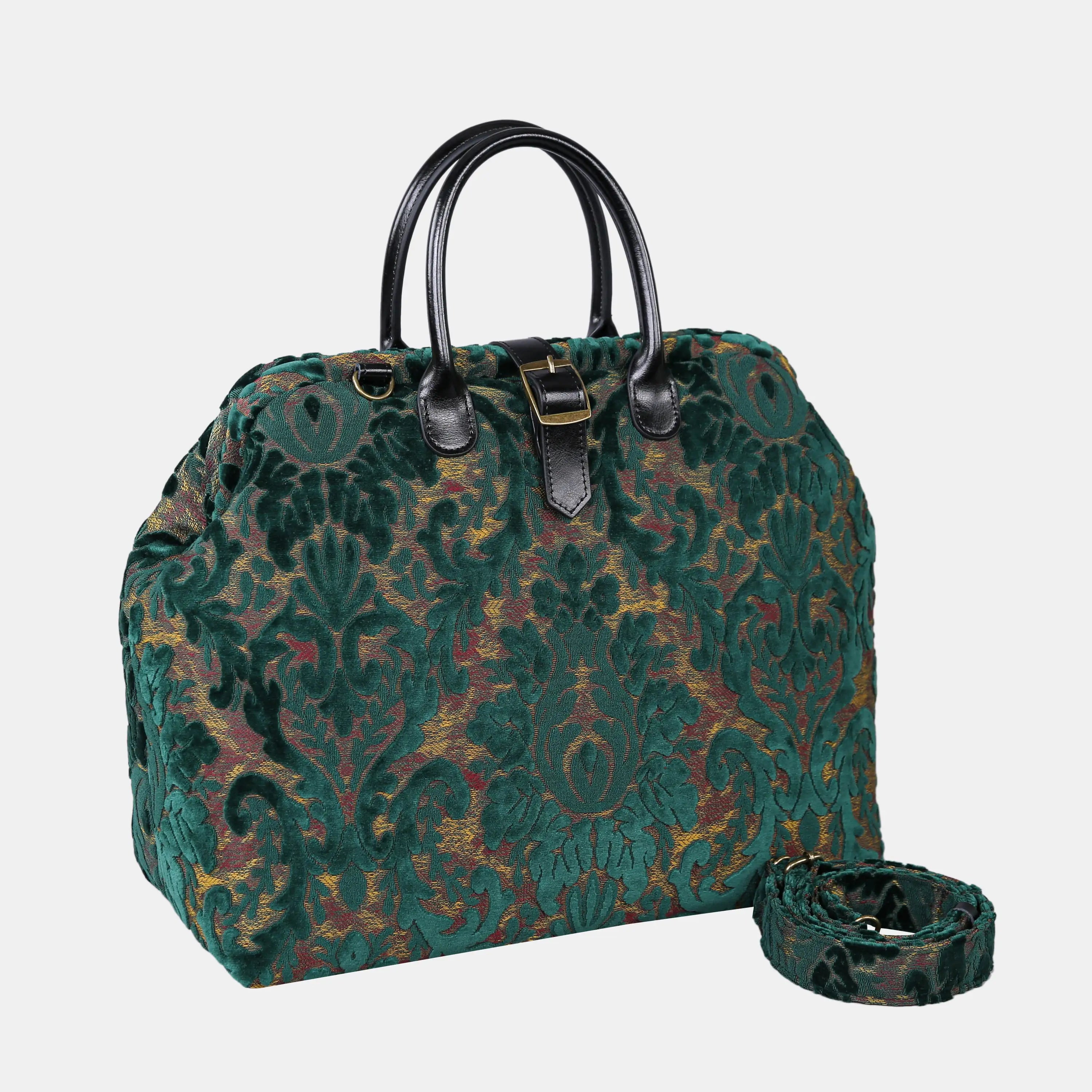 Burnout Velvet Jade Green Carpet Handbag Weekender with shoulder strap
