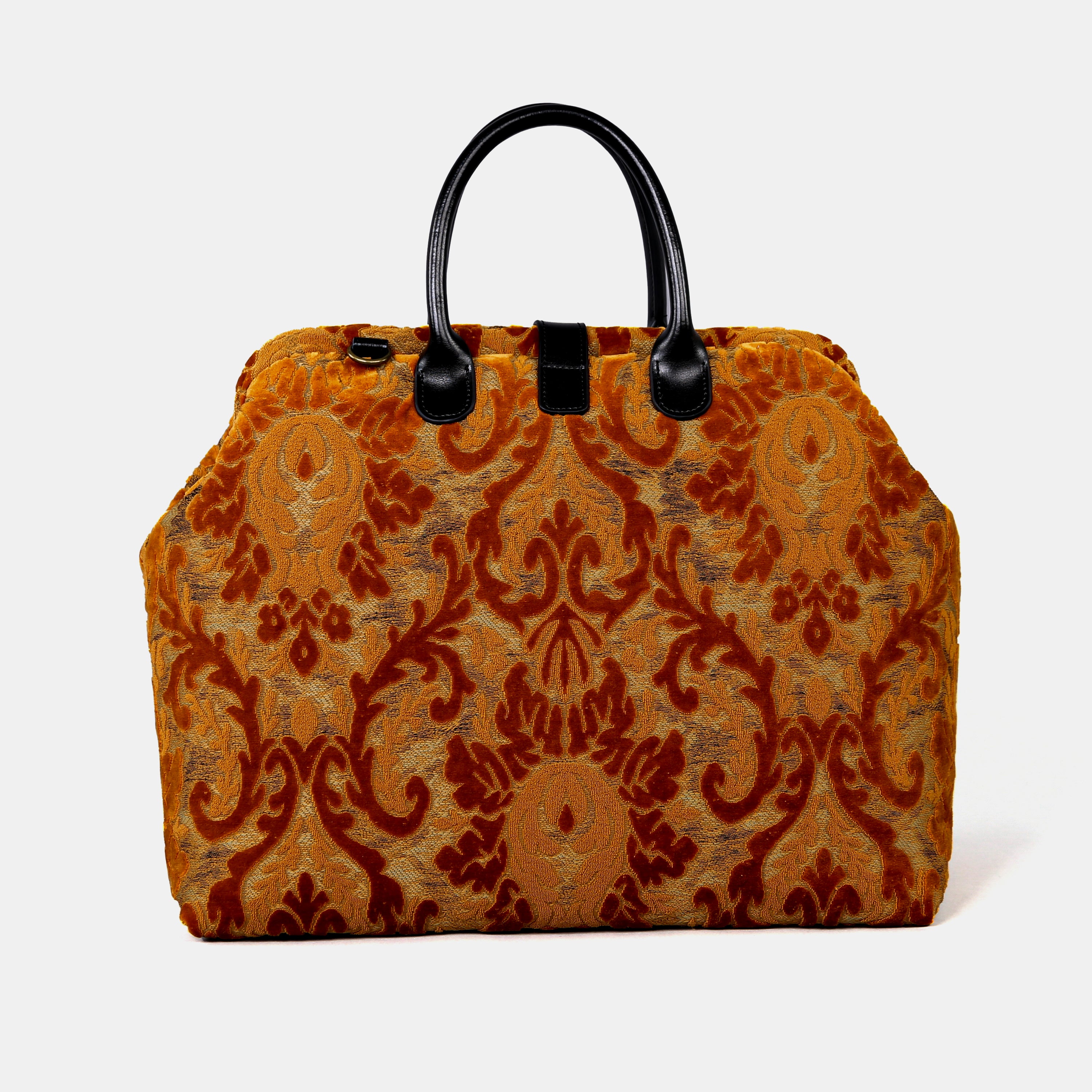 Burnout Velvet Orange Mary Poppins Weekender carpet bag MCW Handmade-3