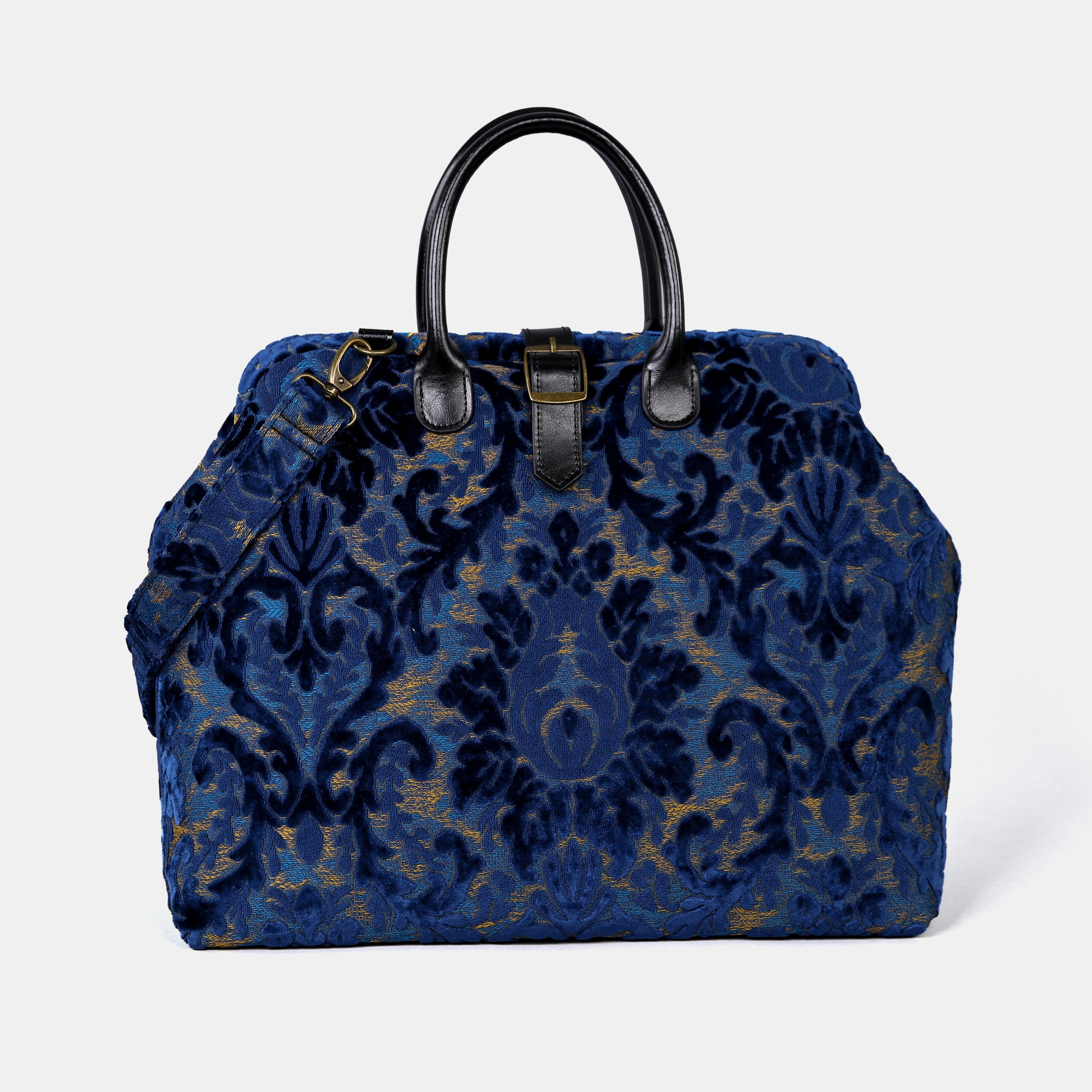 Burnout Velvet Navy Mary Poppins Weekender carpet bag MCW Handmade