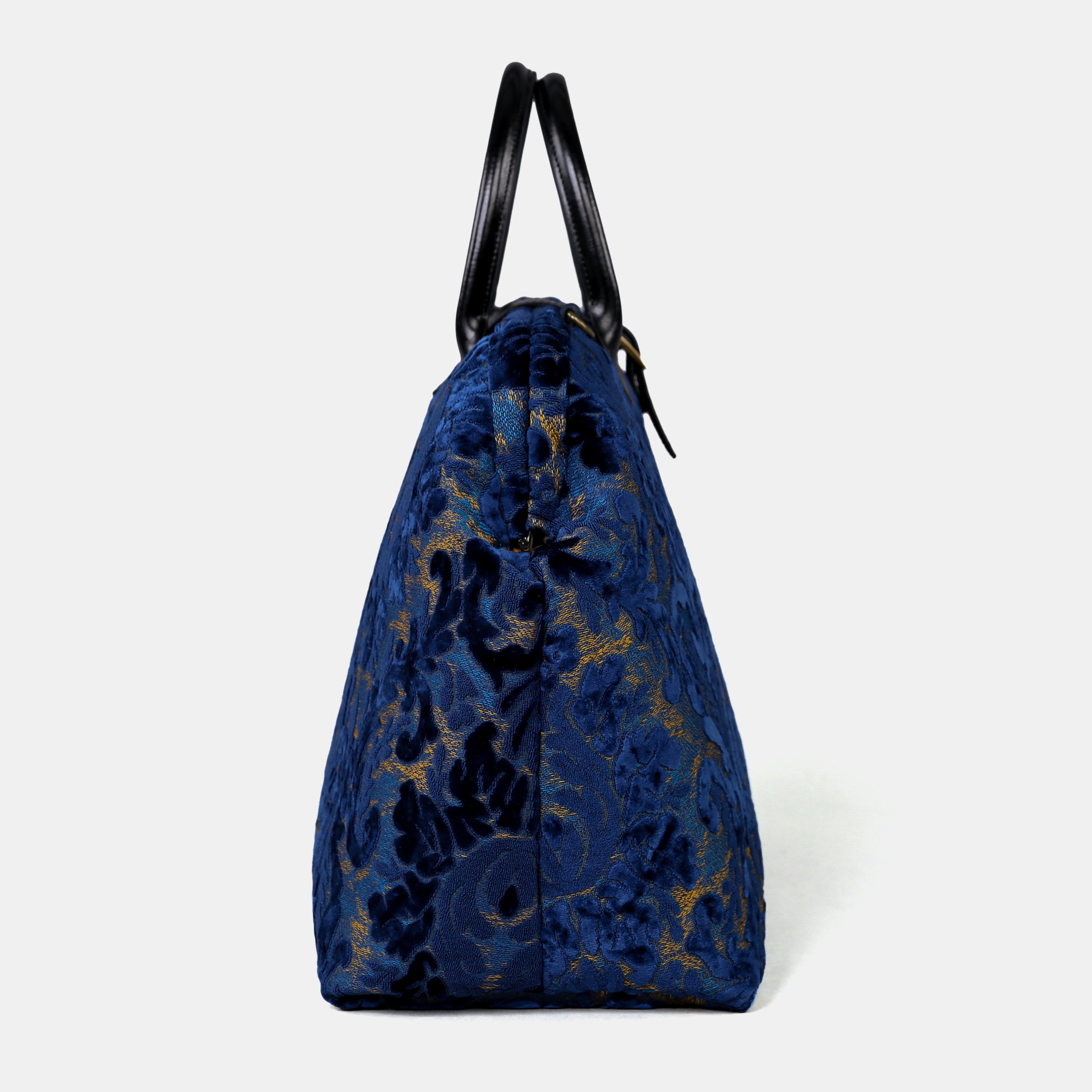 Burnout Velvet Navy Mary Poppins Weekender carpet bag MCW Handmade-2