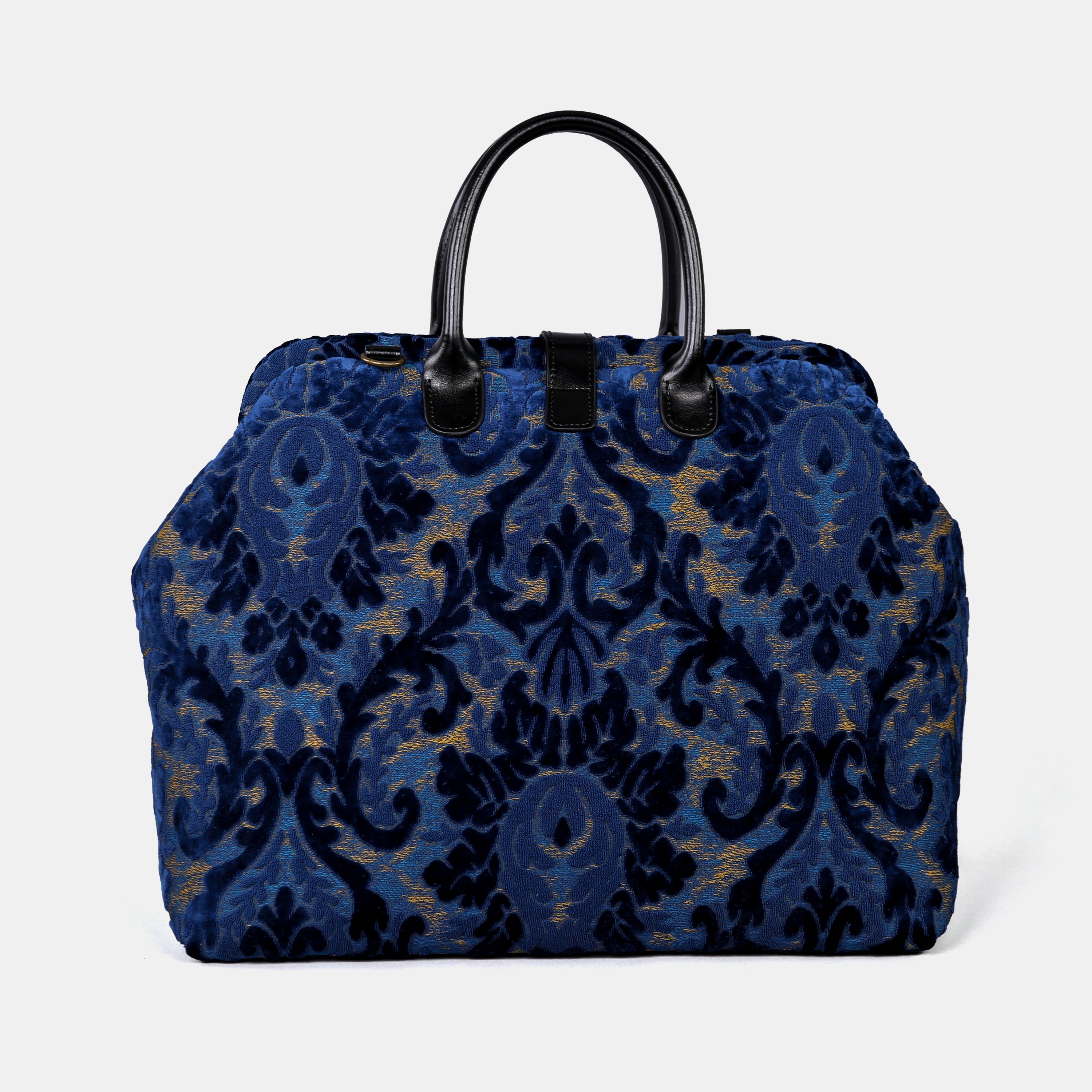 Burnout Velvet Navy Mary Poppins Weekender carpet bag MCW Handmade-3