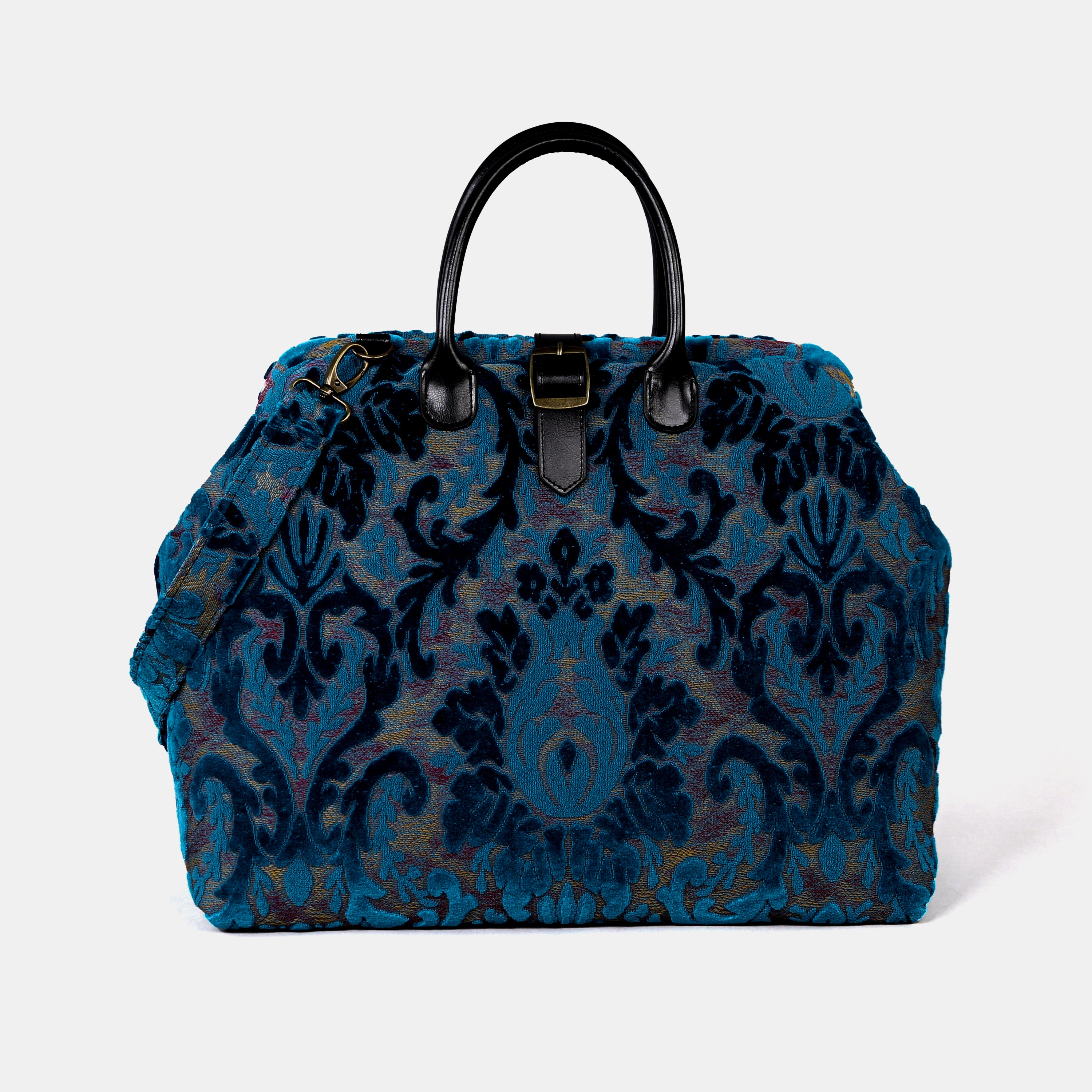 Burnout Velvet Aqua Blue Mary Poppins Weekender carpet bag MCW Handmade