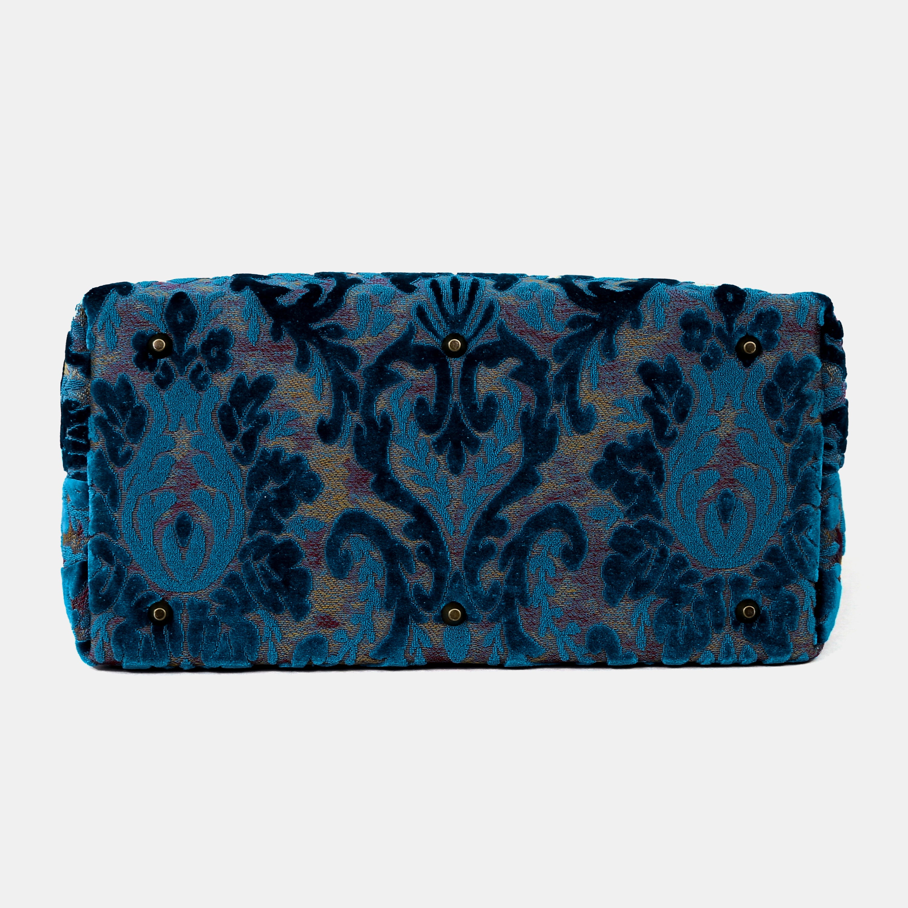 Burnout Velvet Aqua Blue Mary Poppins Weekender carpet bag MCW Handmade-4