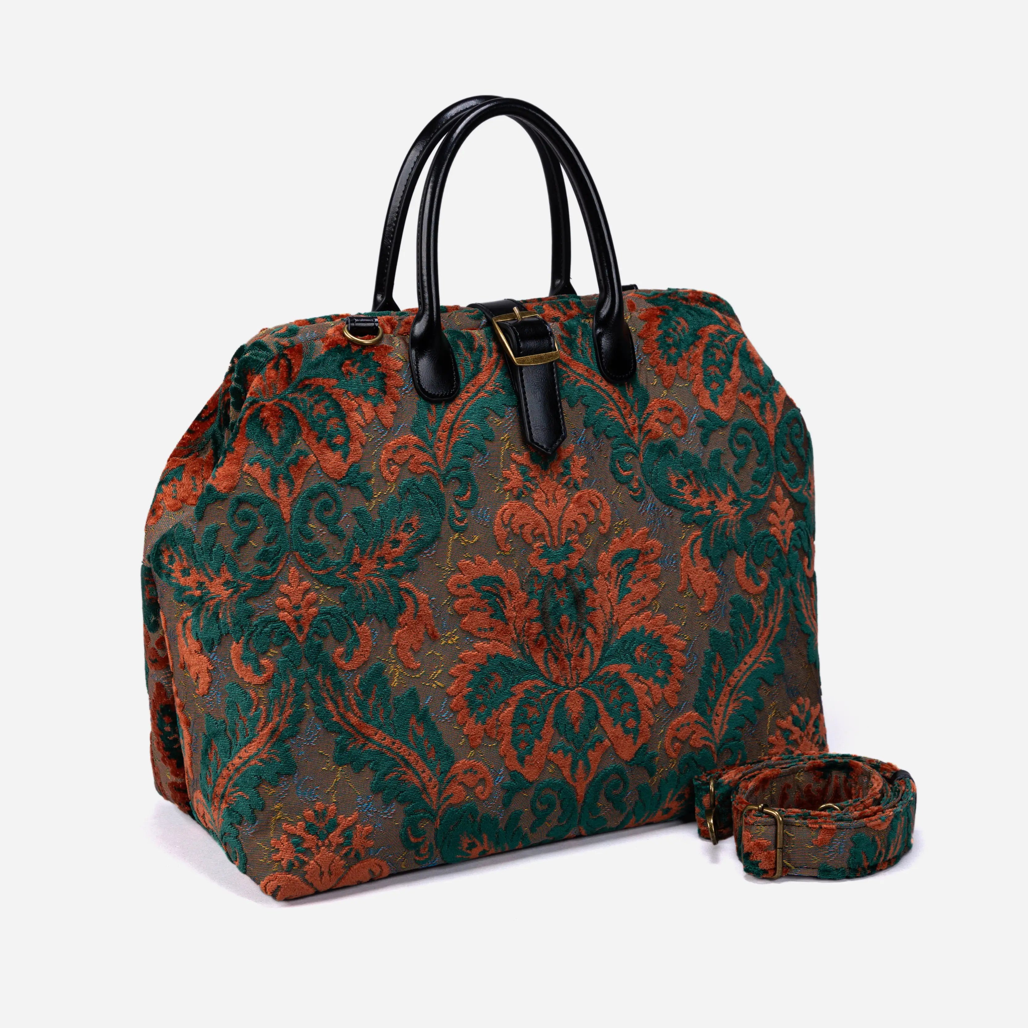 Burnout Velvet Revival Jade Mary Poppins Weekender Carpetbag America with shoulder strap
