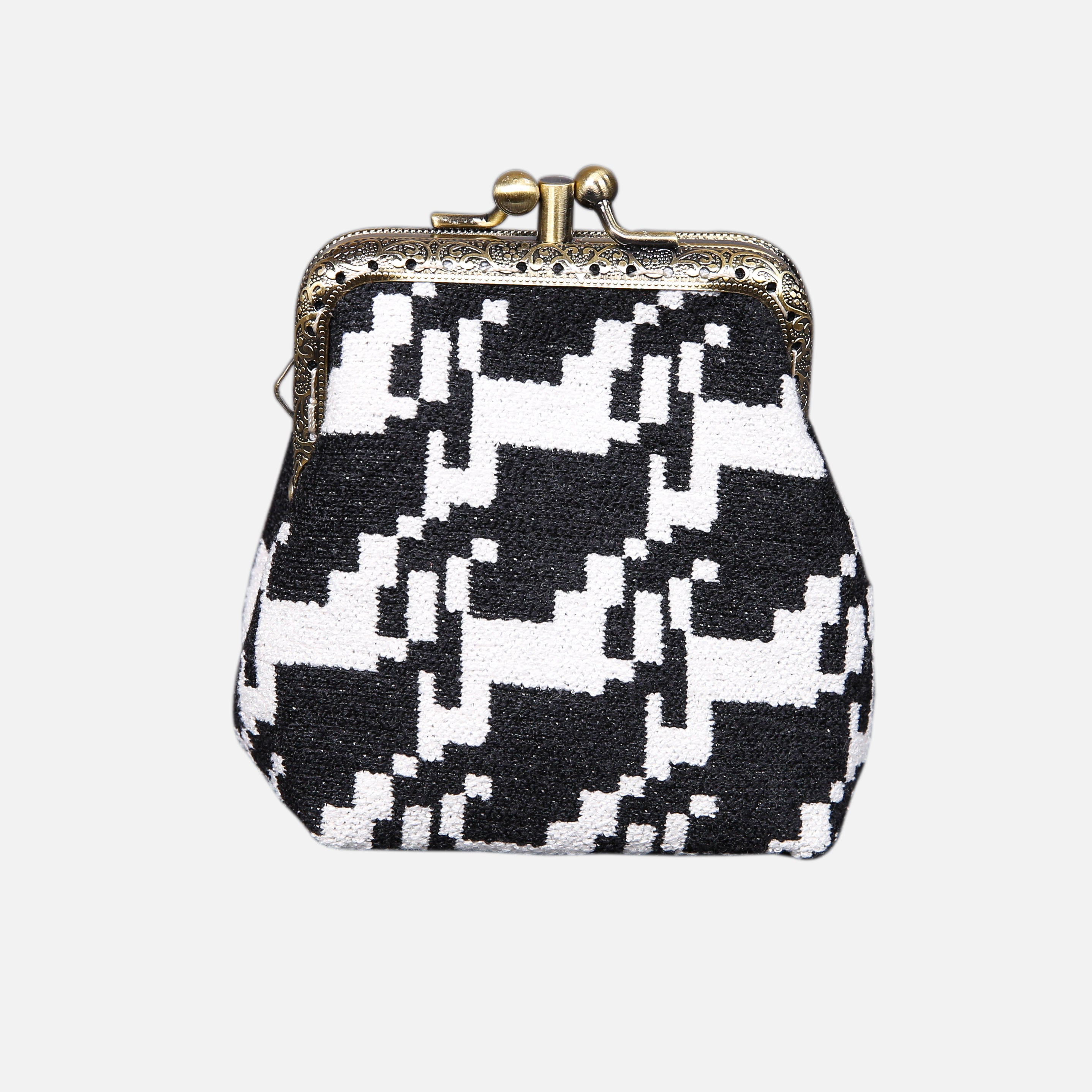 Houndstooth Black Double Kiss Clasp Coin Purse MCW Handmade-2