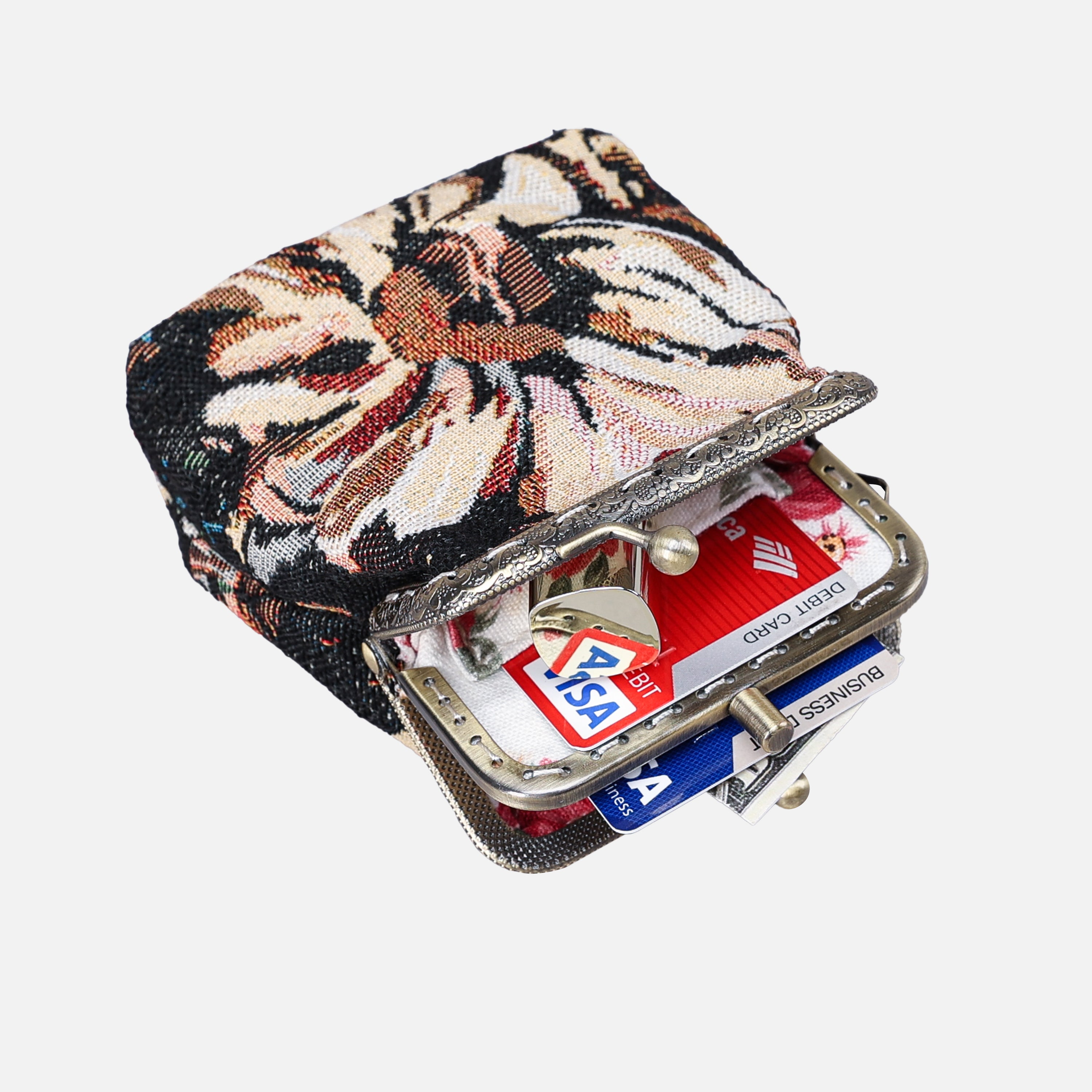 Daisy Black Double Kiss Clasp Coin Purse MCW Handmade-3