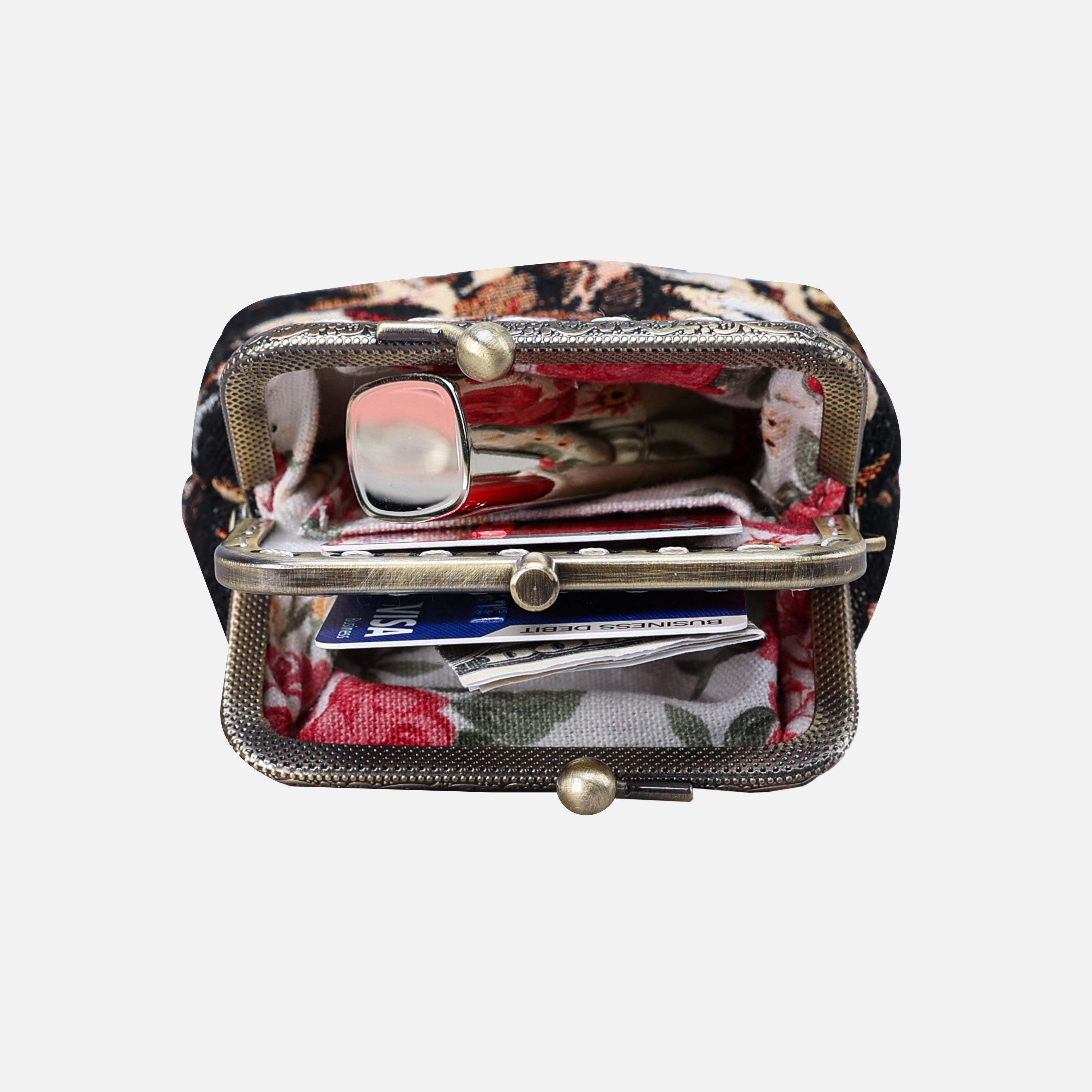 Daisy Black Double Kiss Clasp Coin Purse MCW Handmade-4