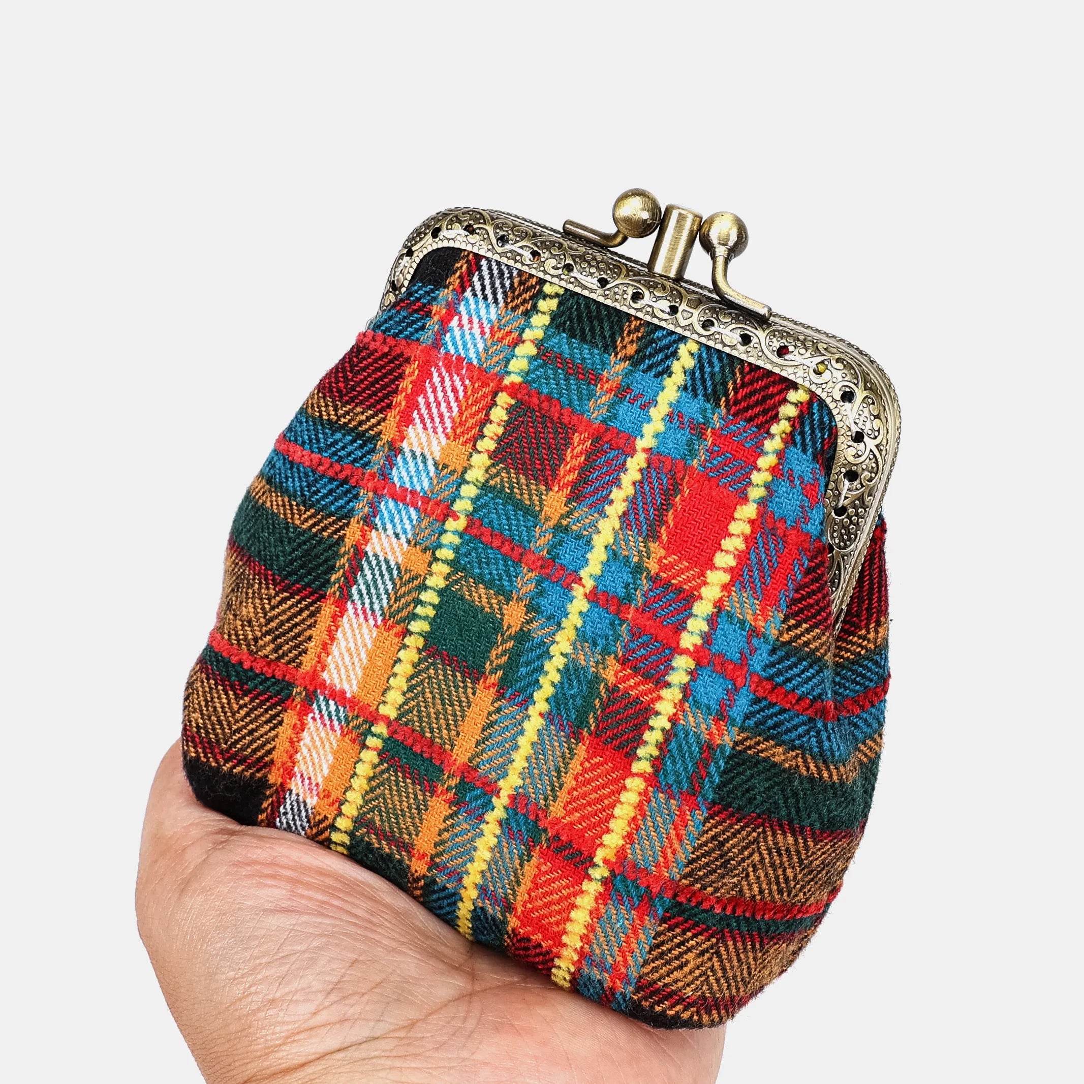 Tartan Stewart Black Double Kiss Clasp Coin Purse Carpetbag of America details