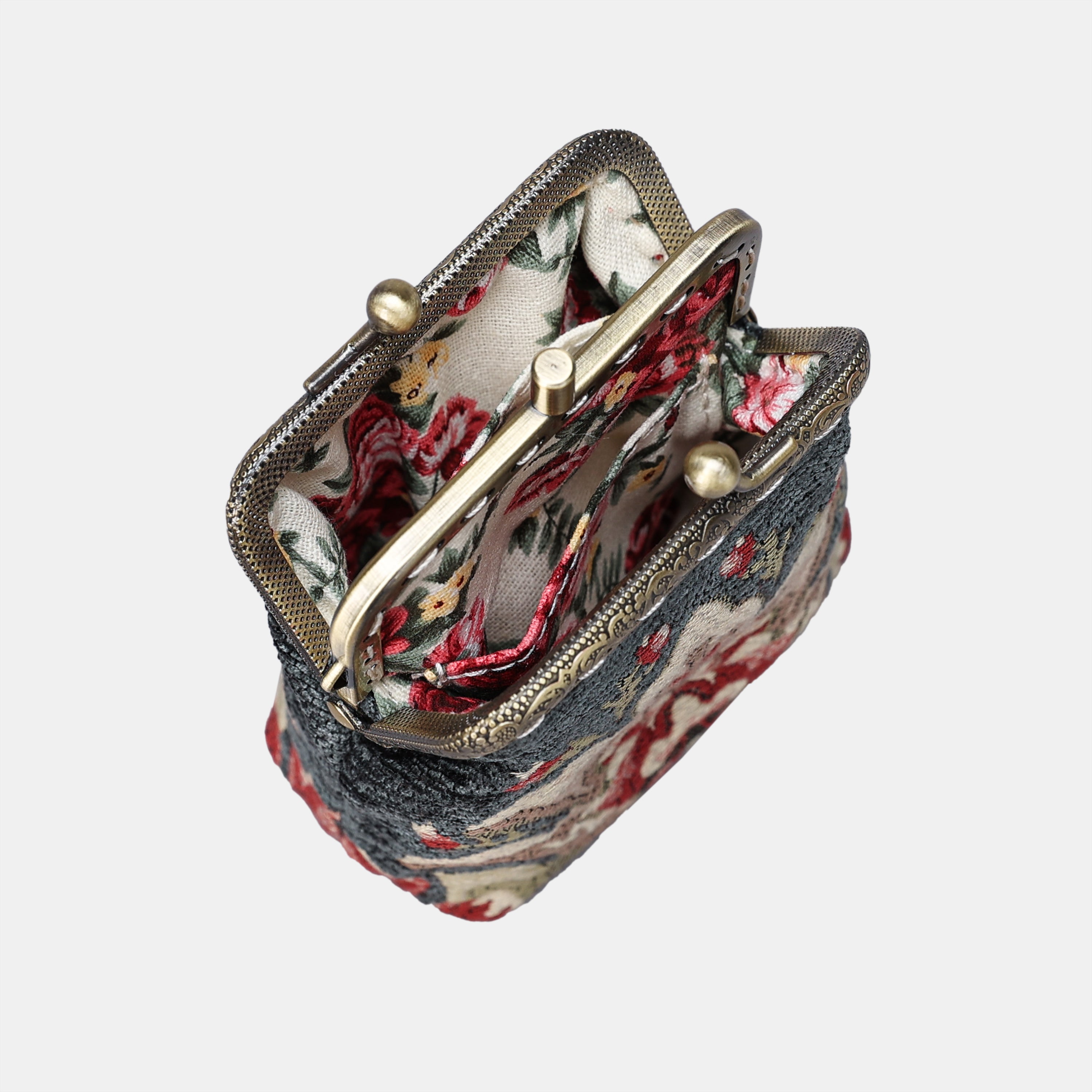 Baroque Floral Green Gray Double Kiss Clasp Coin Purse MCW Handmade-5