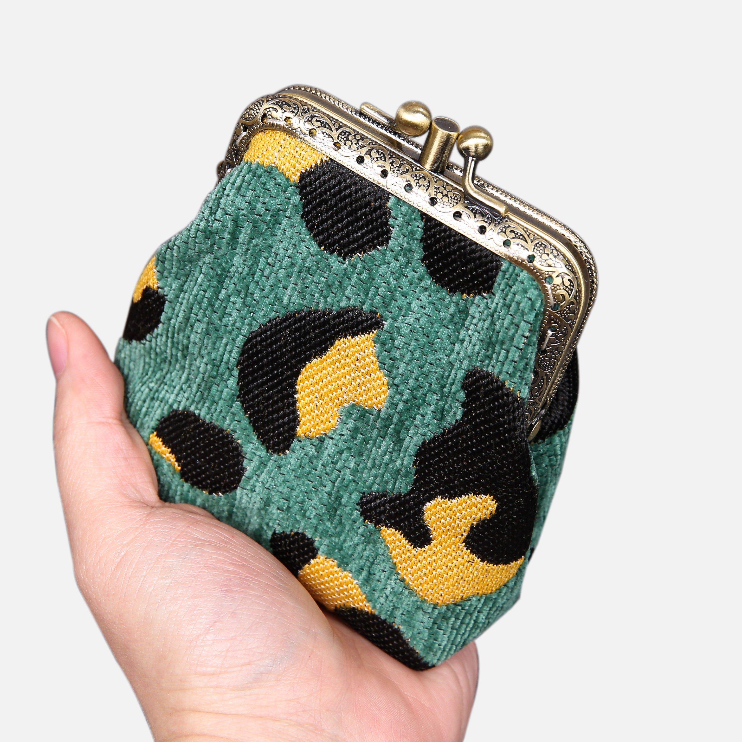 Leopard Green Double Kiss Clasp Coin Purse  MCW Handmade