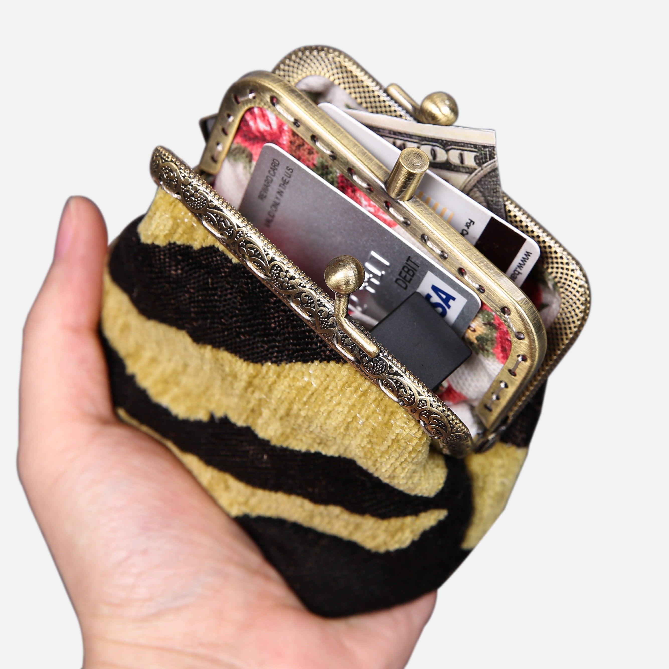Tiger Stripes Double Kiss Clasp Coin Purse MCW Handmade-1
