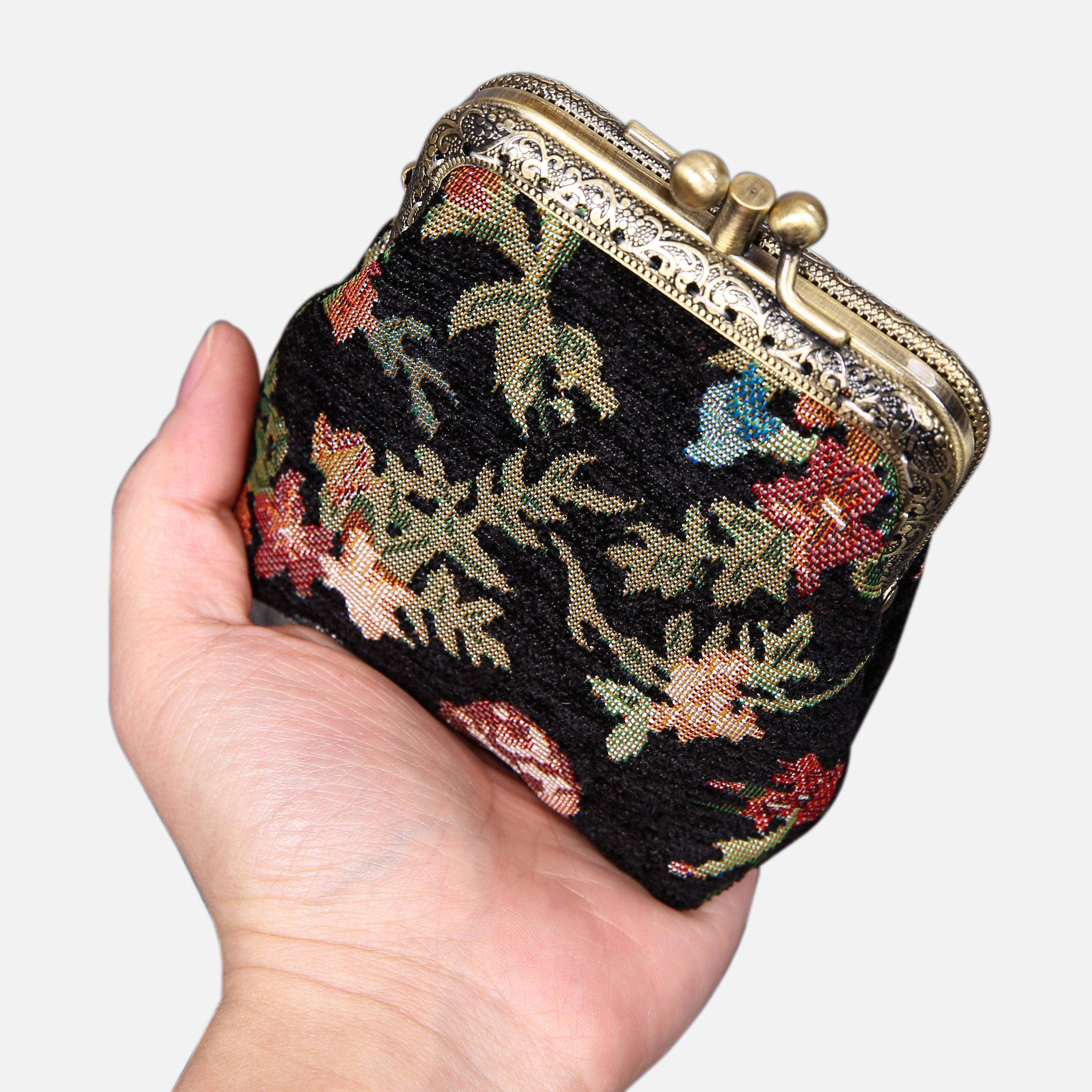 Spring Valley Black Double Kiss Clasp Coin Purse MCW Handmade