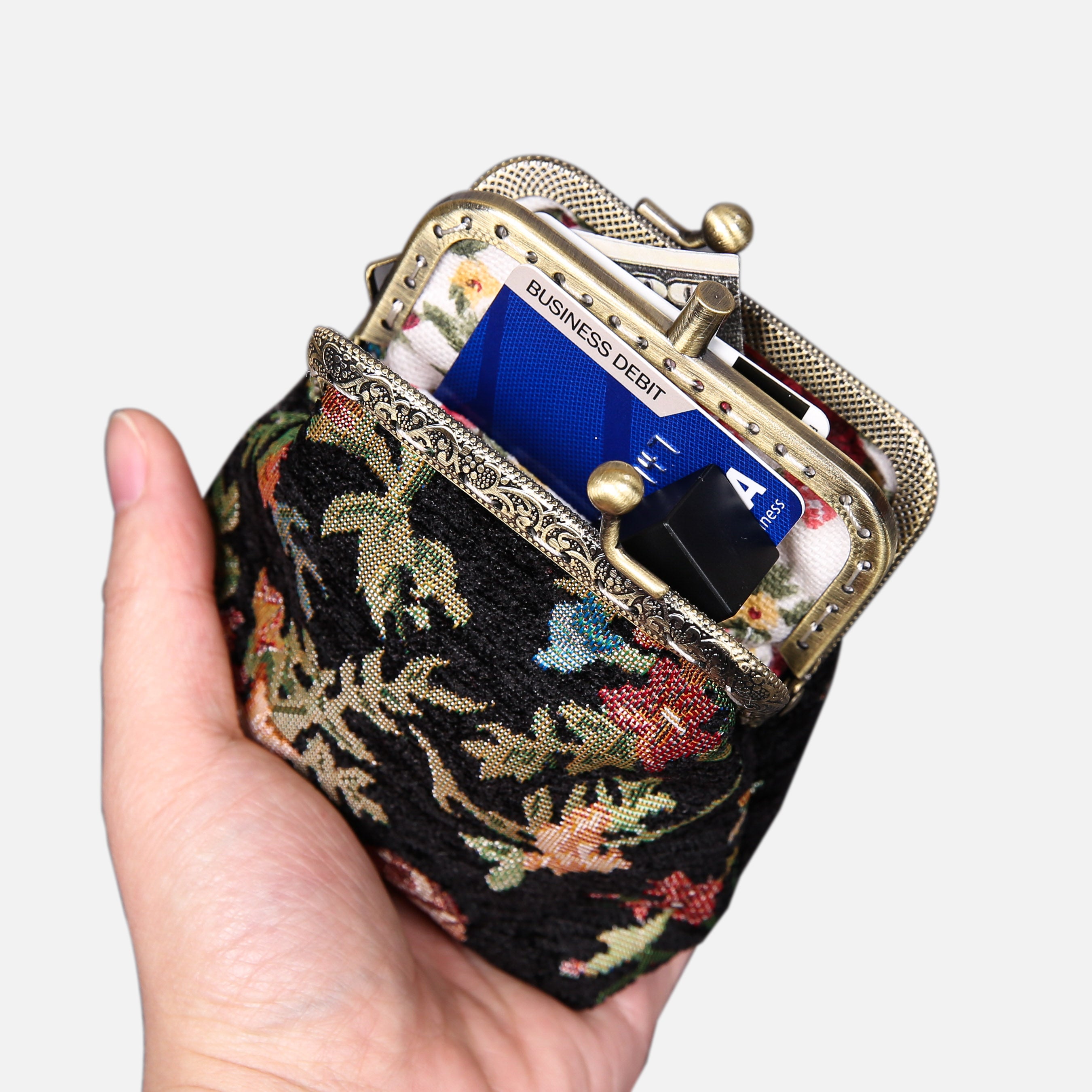 Spring Valley Black Double Kiss Clasp Coin Purse MCW Handmade-1