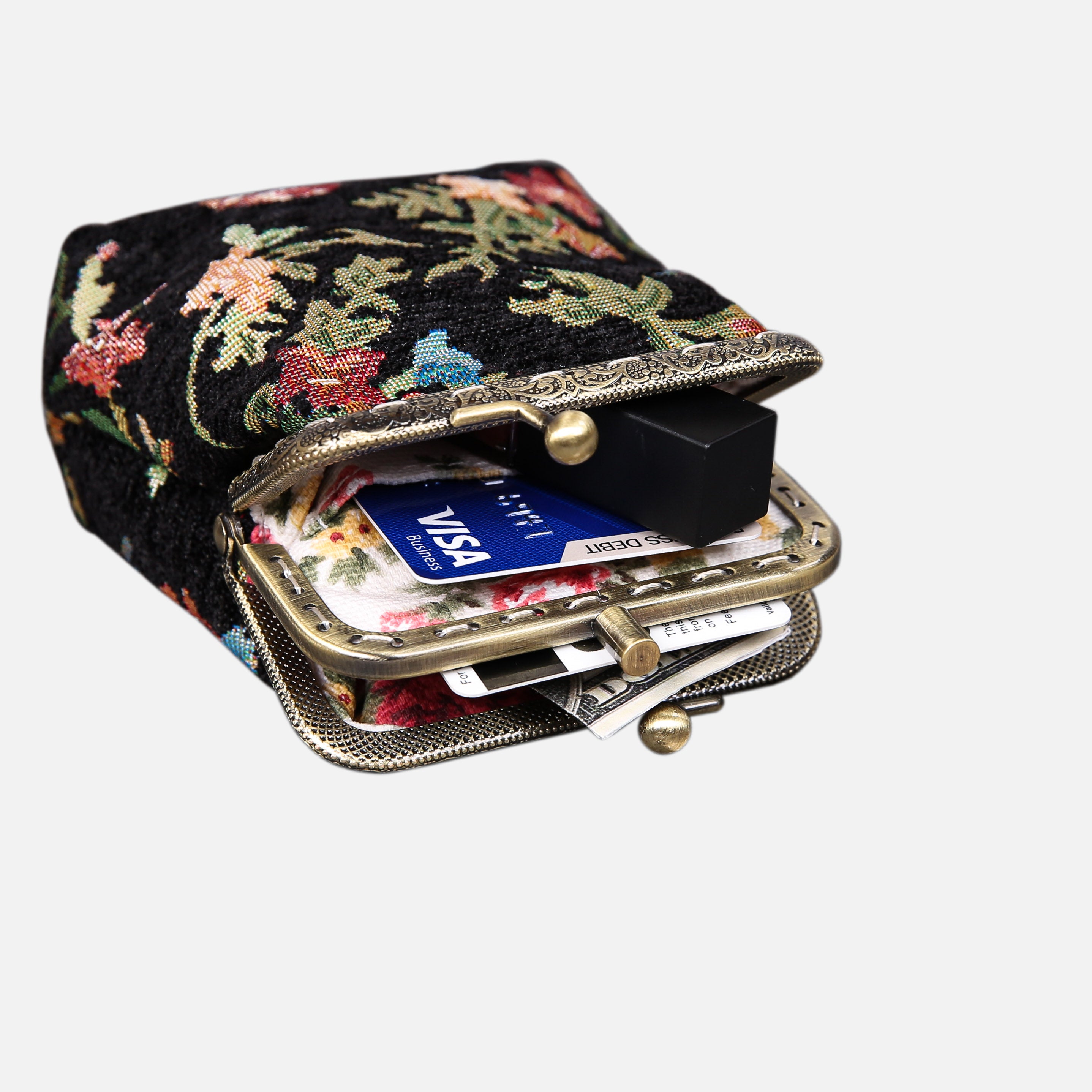 Spring Valley Black Double Kiss Clasp Coin Purse MCW Handmade-4