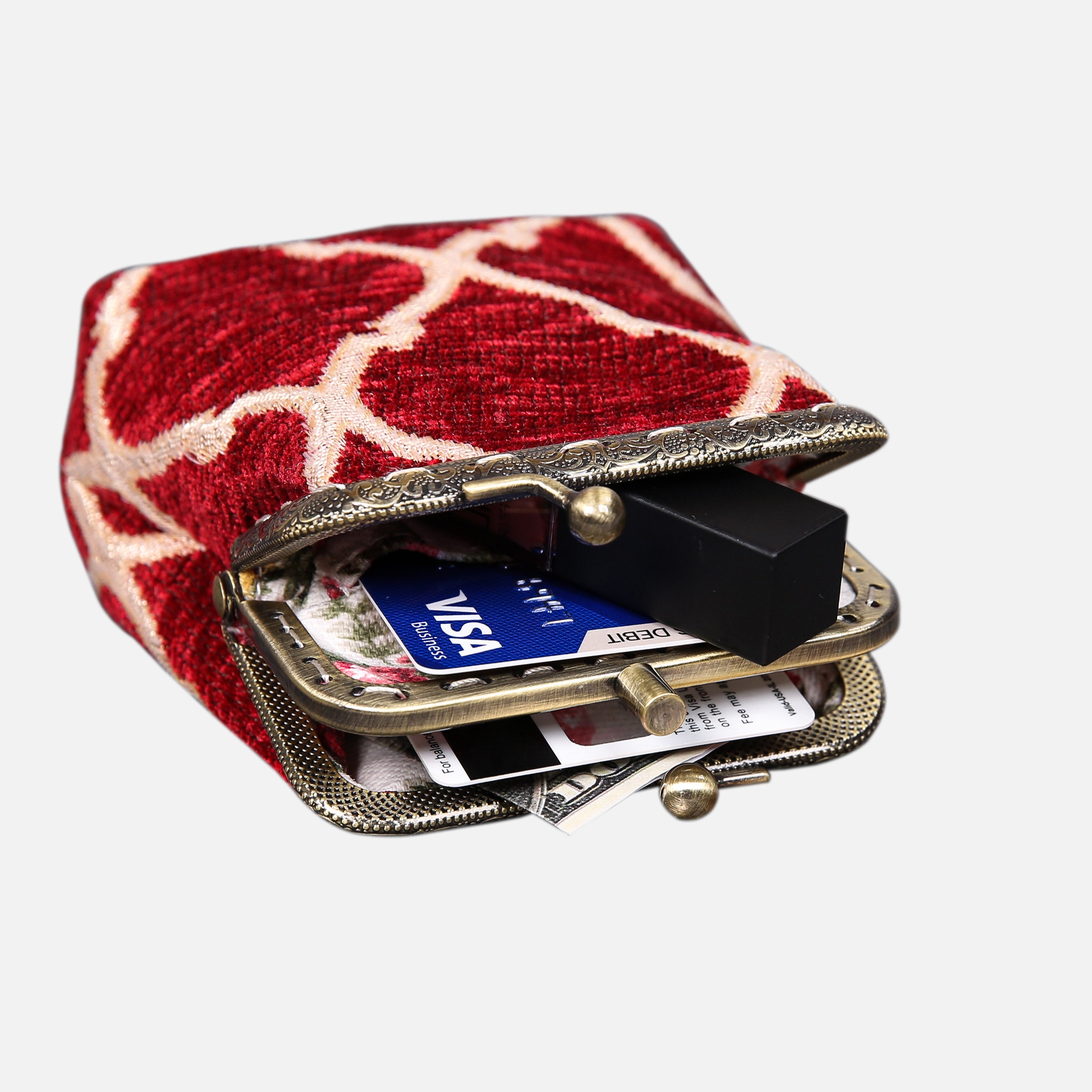 Quartz Red Double Kiss Clasp Coin Purse MCW Handmade-3
