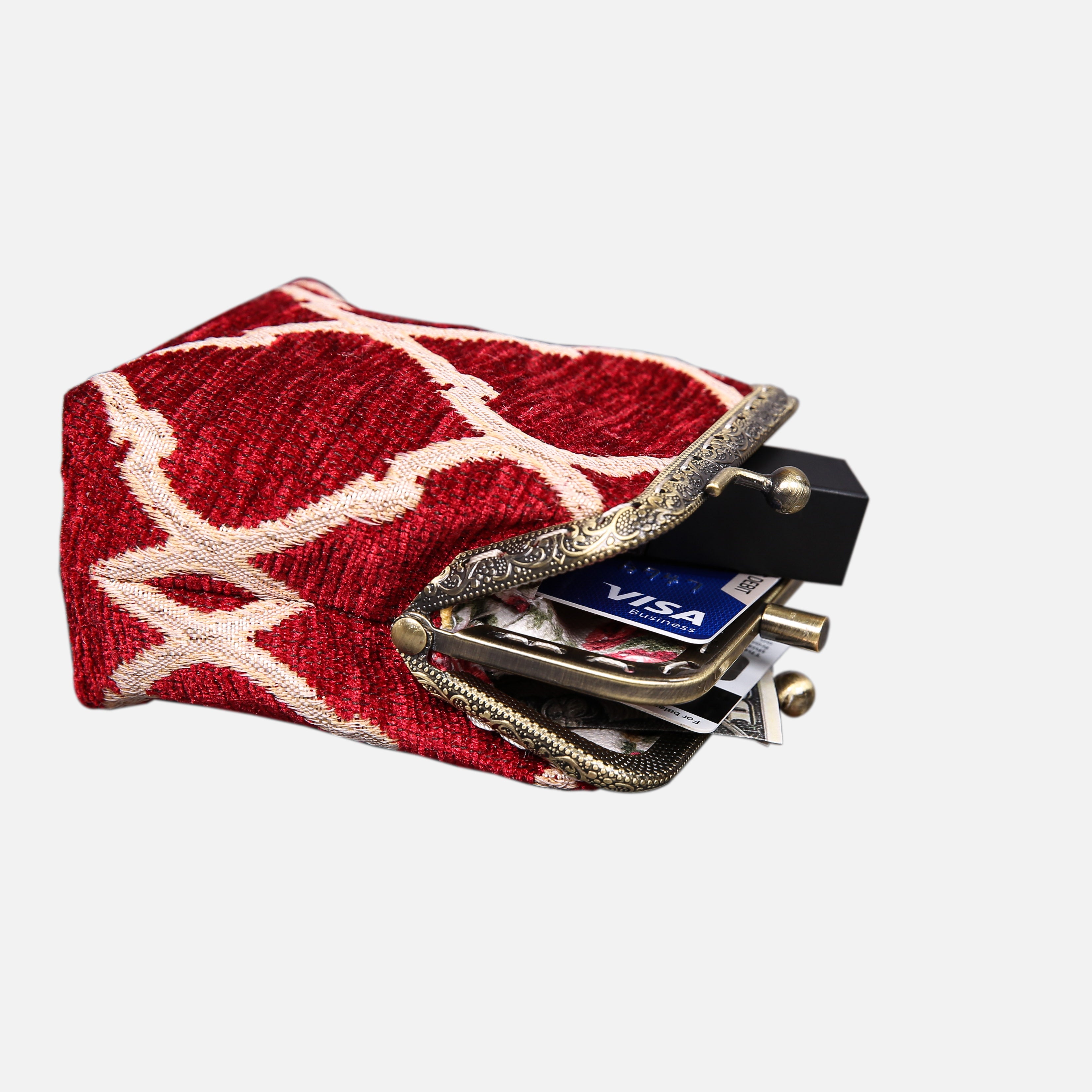 Quartz Red Double Kiss Clasp Coin Purse MCW Handmade-4