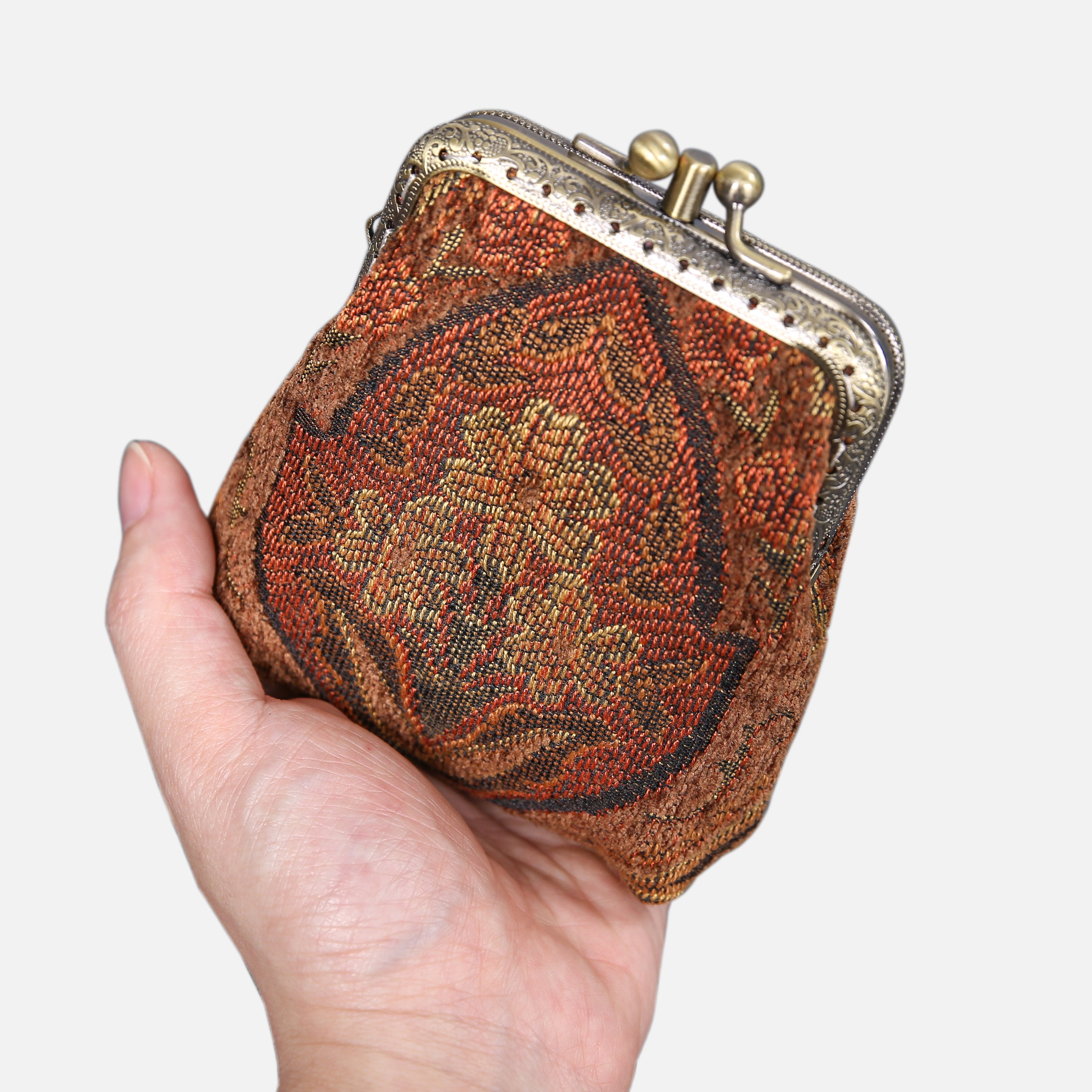 Damask D. Brown Double Kiss Clasp Coin Purse  MCW Handmade